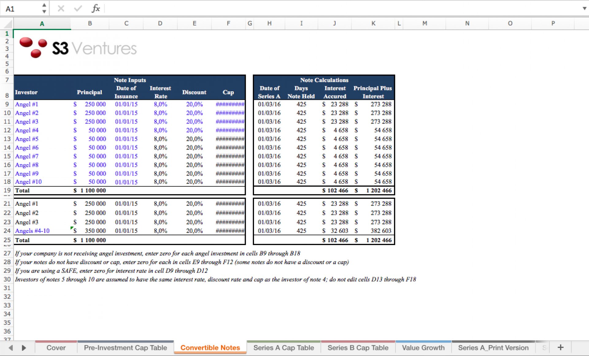 Cap Table Excel Model Template Eloquens