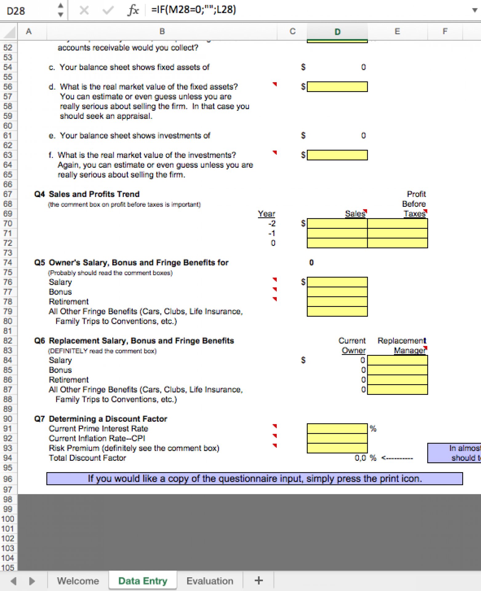 business valuation template