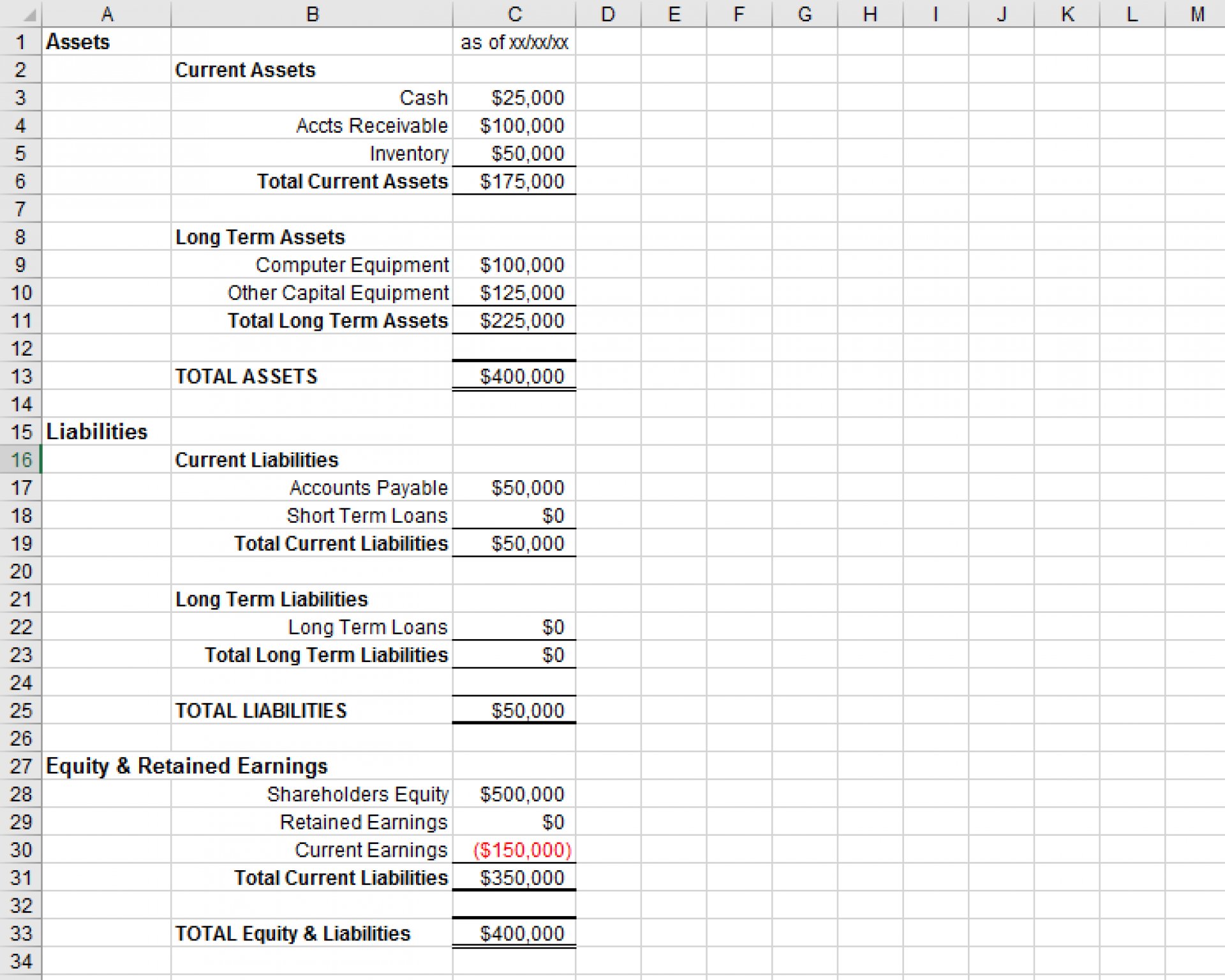 P And L Template Excel