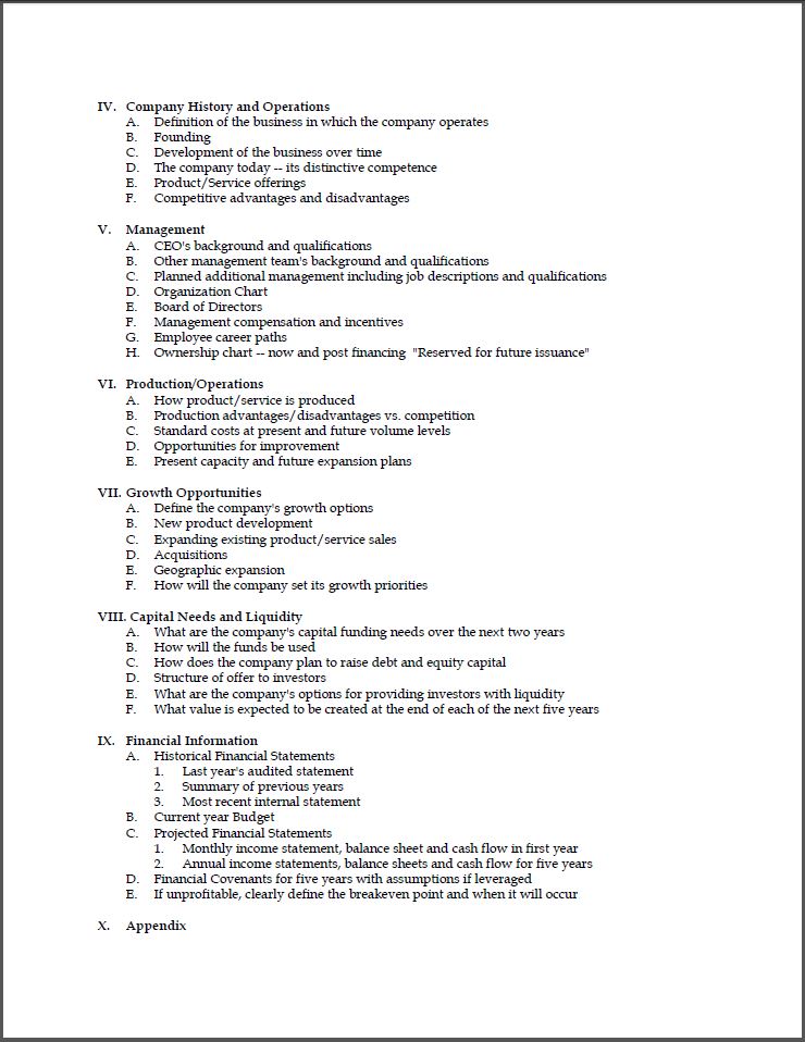 structure of a professional business plan