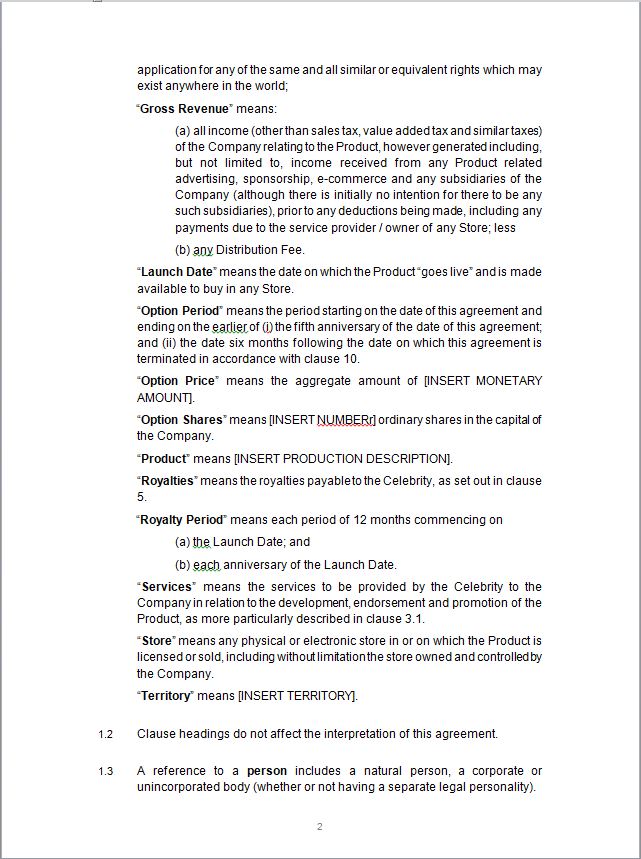 Celebrity Endorsement Agreement Template Eloquens