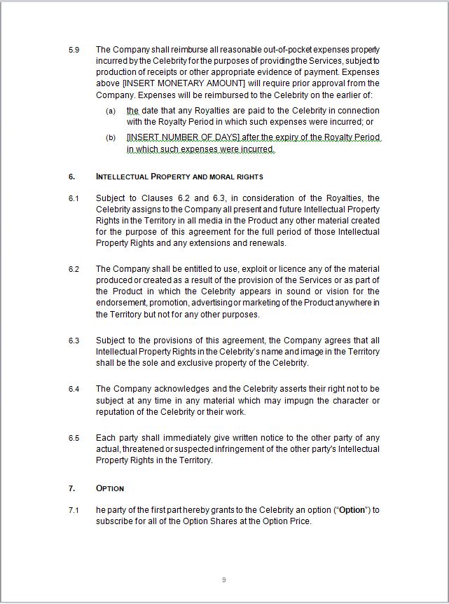 Celebrity Endorsement Agreement Template Eloquens