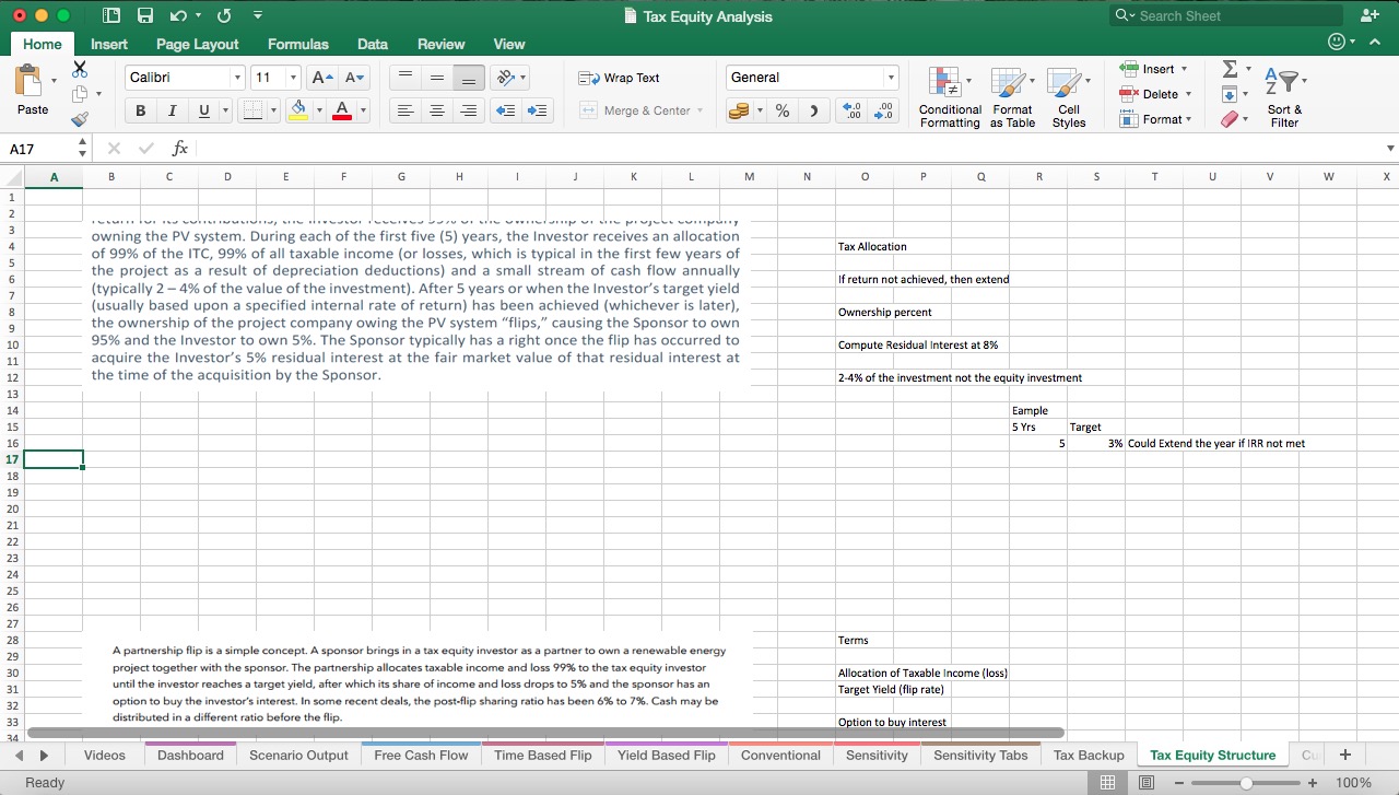Tax Equity Analysis Excel Model for U.S. Renewable Energy Projects ...