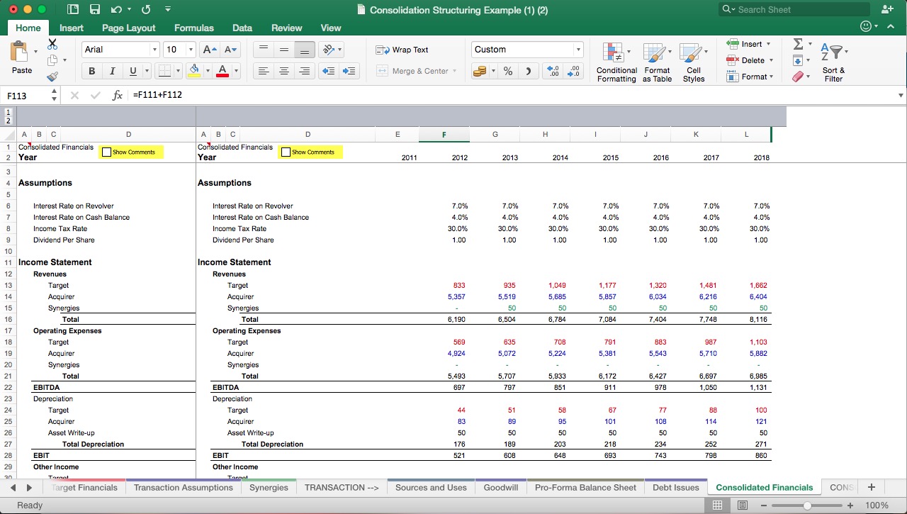 Merger Model - Consolidation of Two Companies - Eloquens