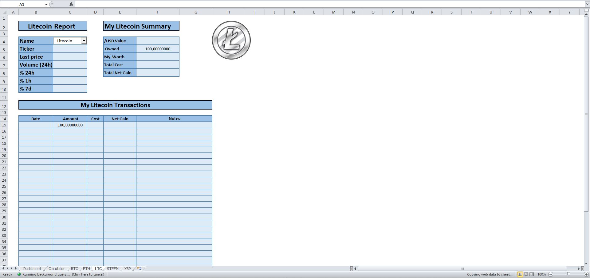 Cryptocurrency Real-time Price Tracker in Excel - Eloquens
