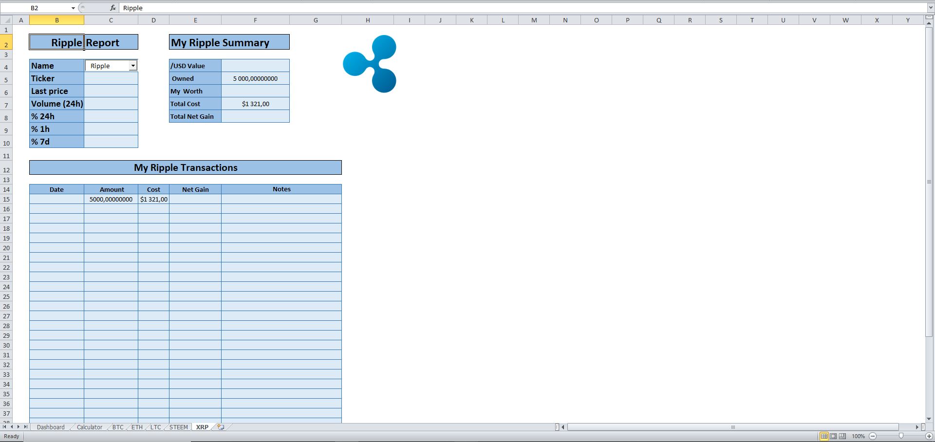 Cryptocurrency Real-time Price Tracker in Excel - Eloquens