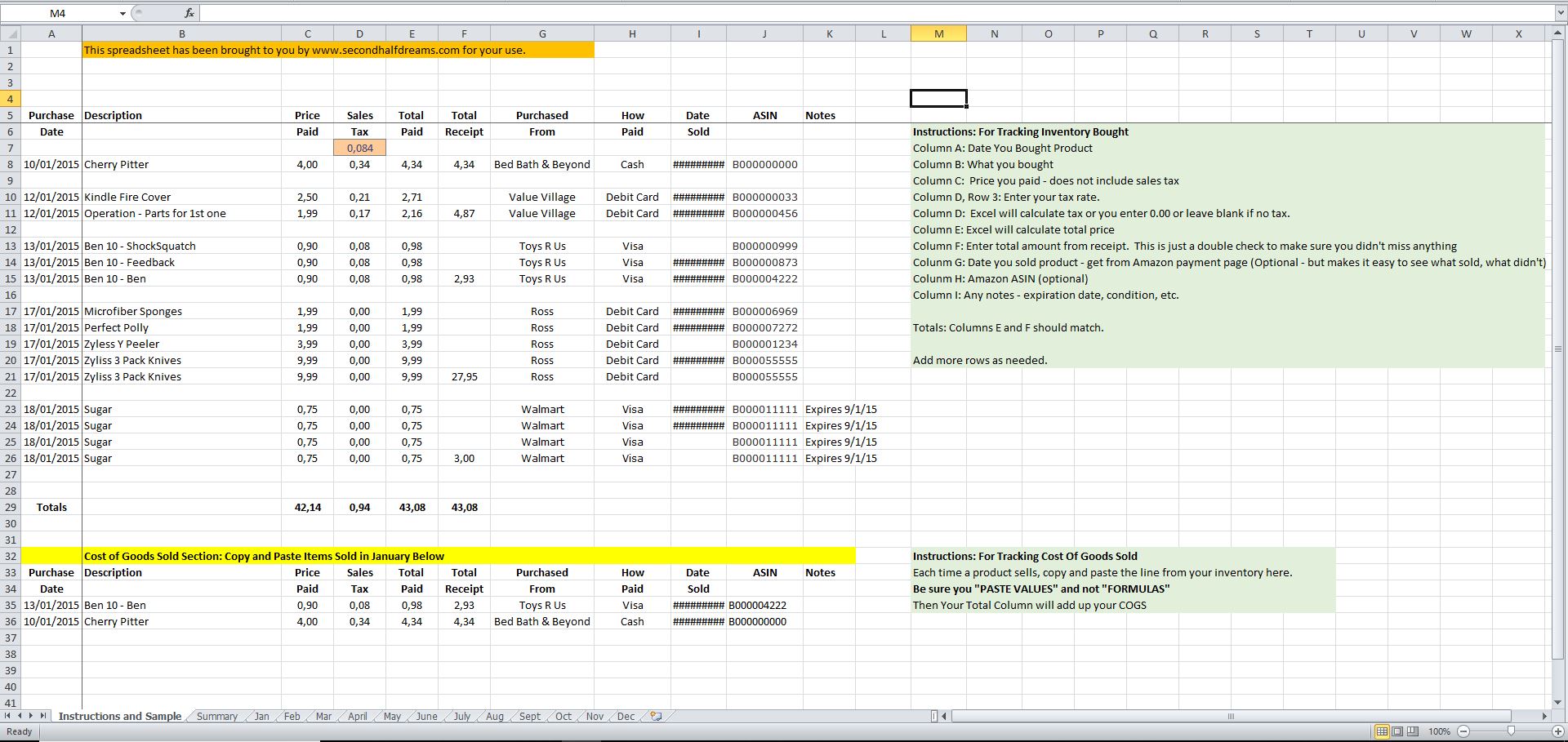 Inventory and COGS Excel Spreadsheet Eloquens