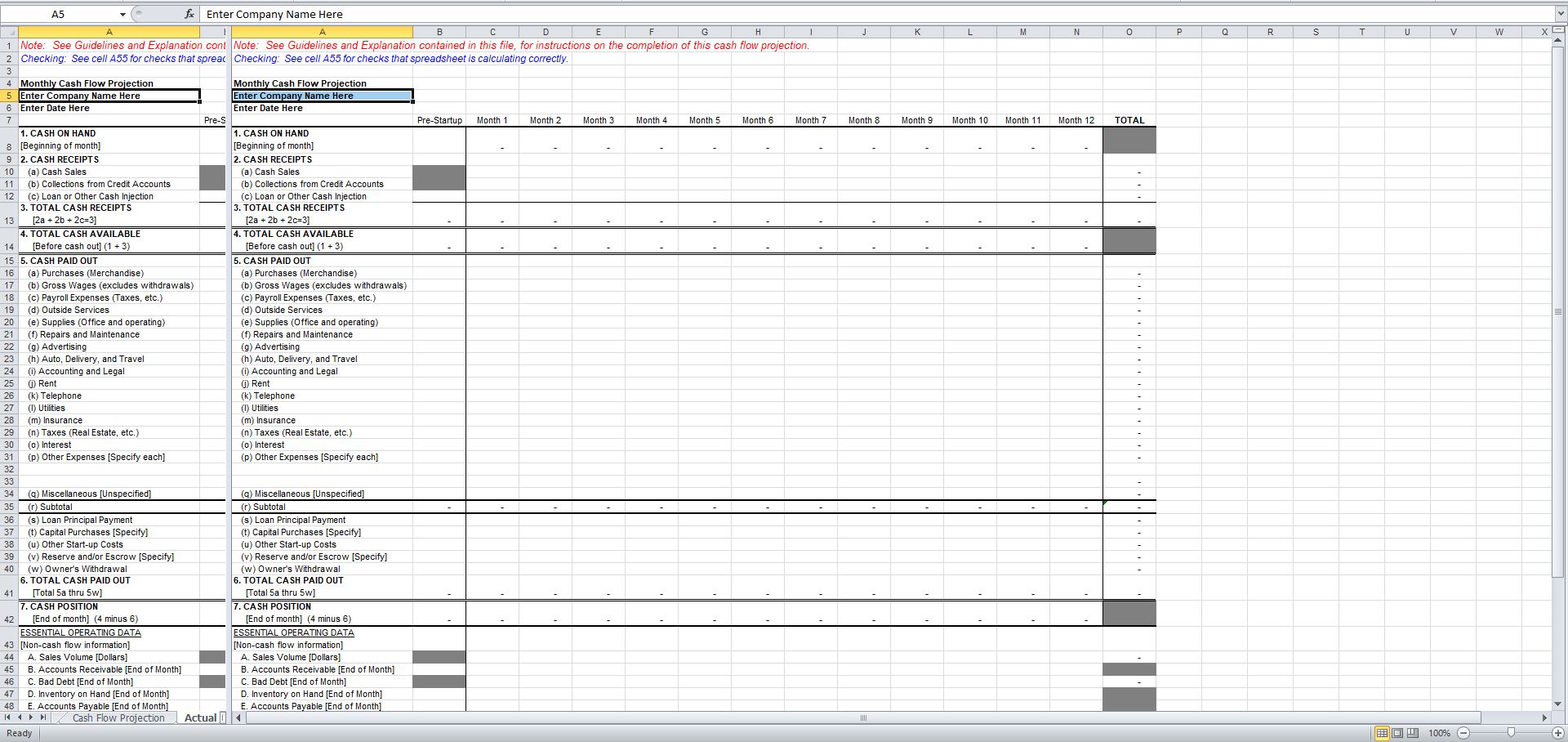 Cash Flow Projection Worksheet in Excel Eloquens