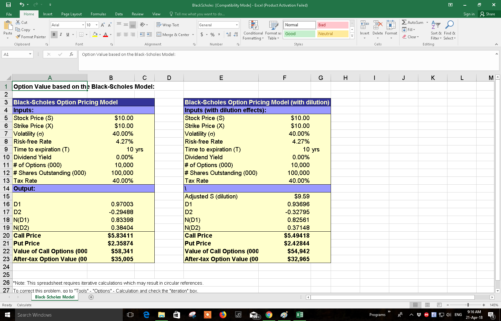 BlackScholes Excel Pricing Model Eloquens