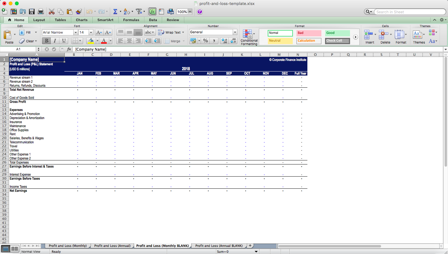 Profit and Loss Excel Template (P&L Template) - Eloquens
