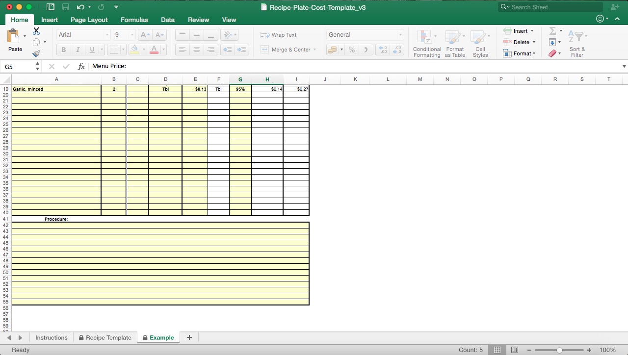 Recipe Costing Worksheet - Eloquens Inside Restaurant Menu Costing Template