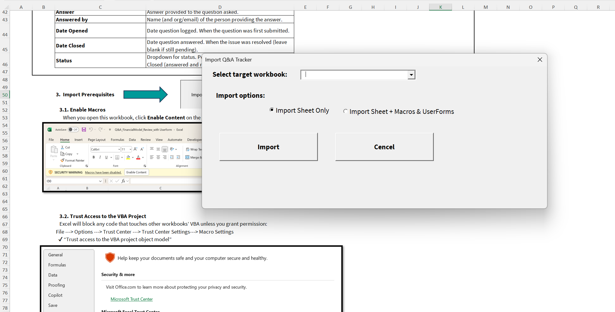 Q&A Tracking Sheet for a Financial Model (Excel) - Eloquens