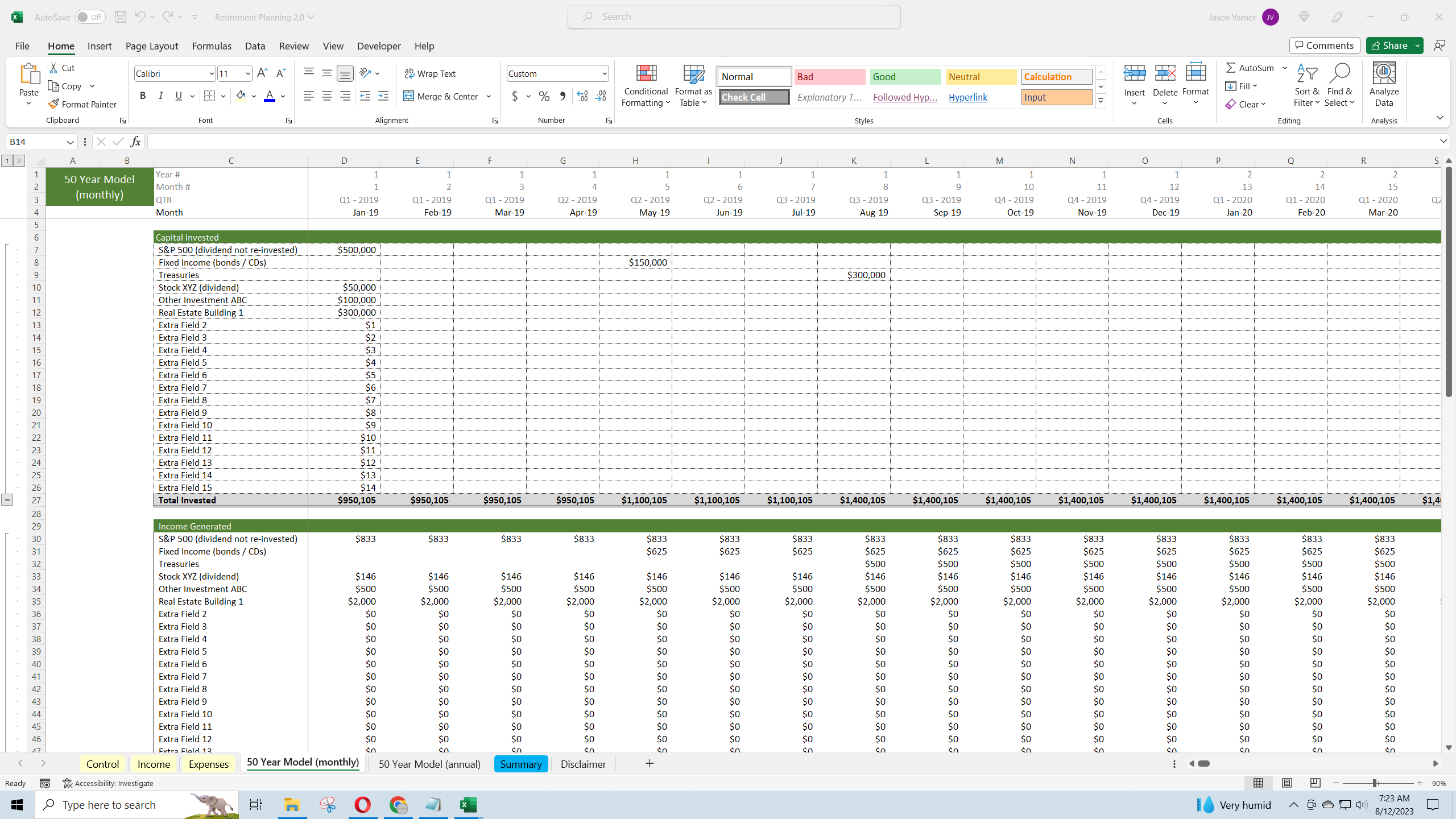 Retirement Planner Excel Model Cash Flow Forecasting with Inflation