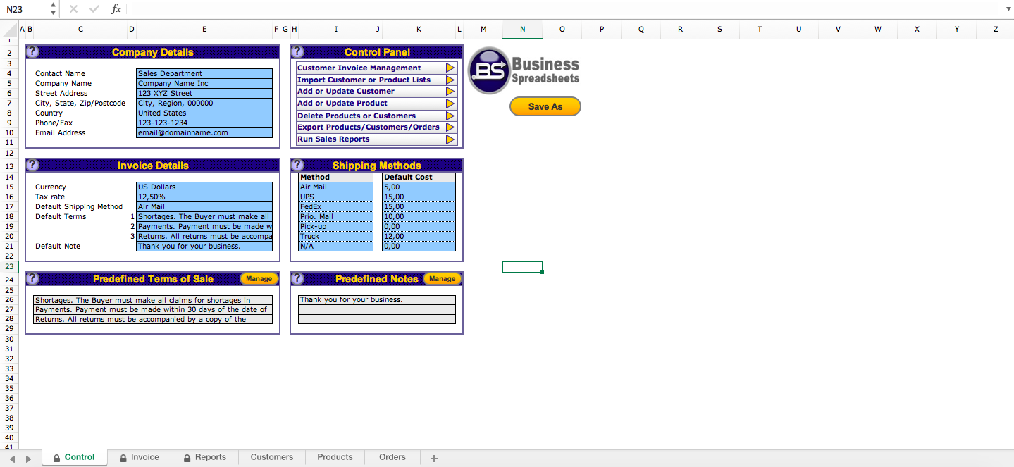 Customer Invoicing and Inventory Management Excel Model - Eloquens