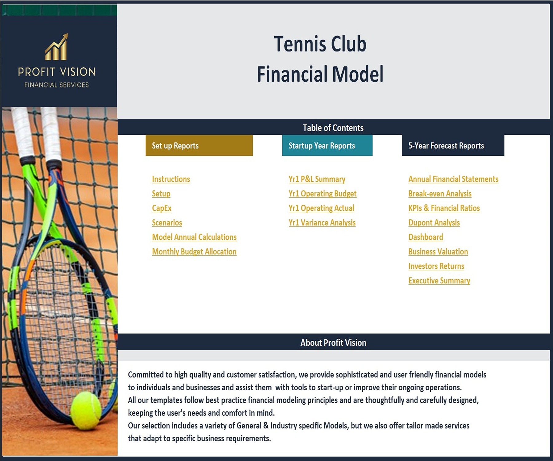 Tennis Club Financial Model – 5 Year Forecast - Eloquens