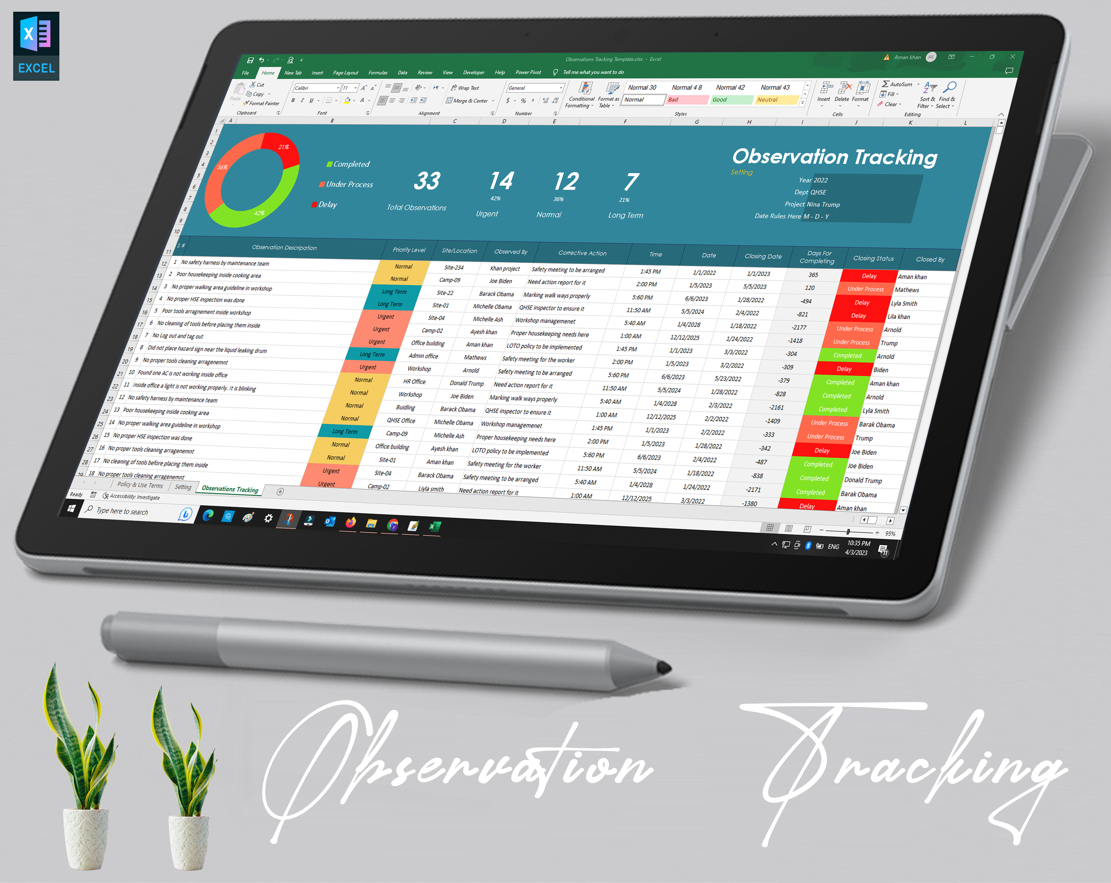 Observation Tracking Matrix Template - Eloquens