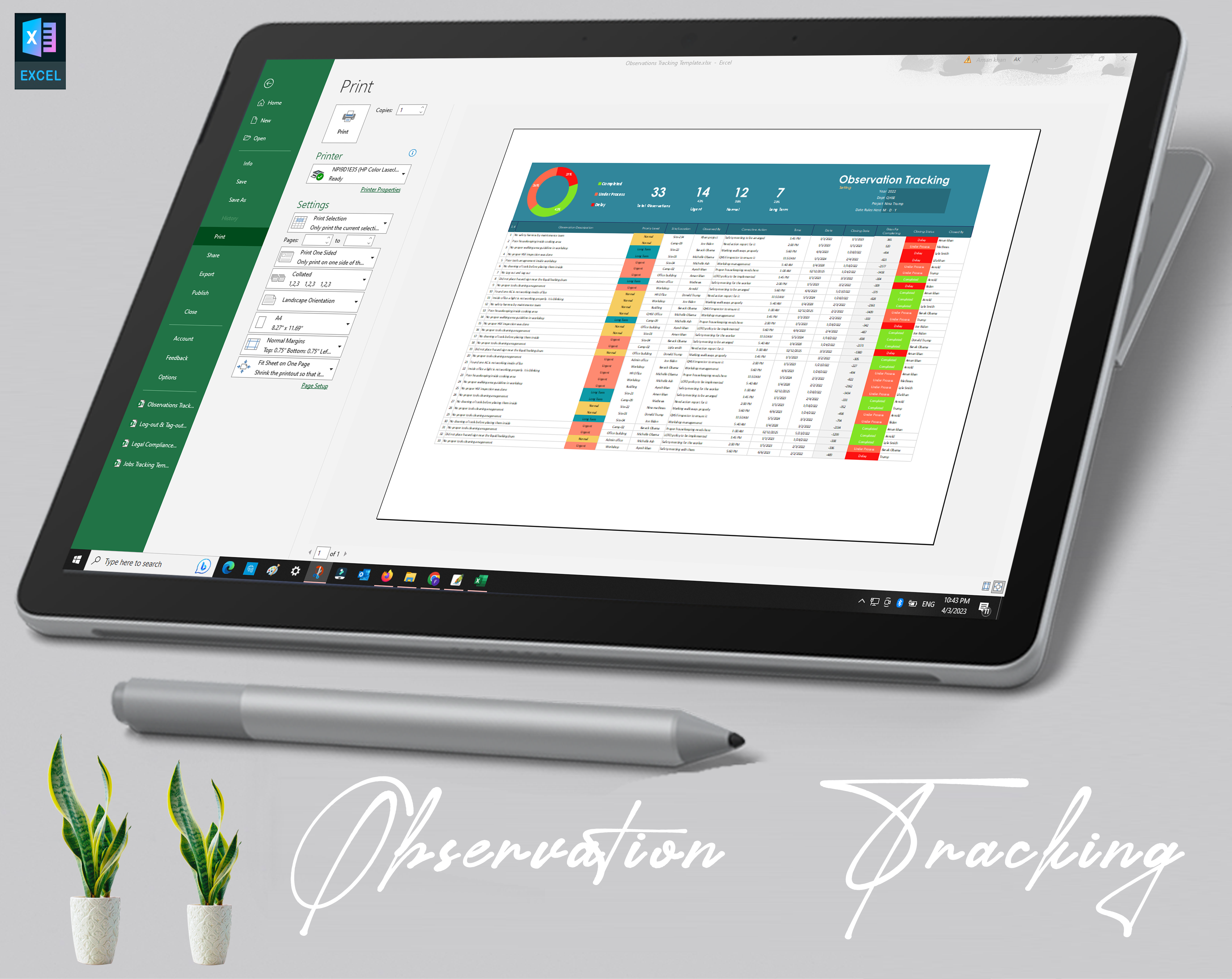 Observation Tracking Matrix Template - Eloquens