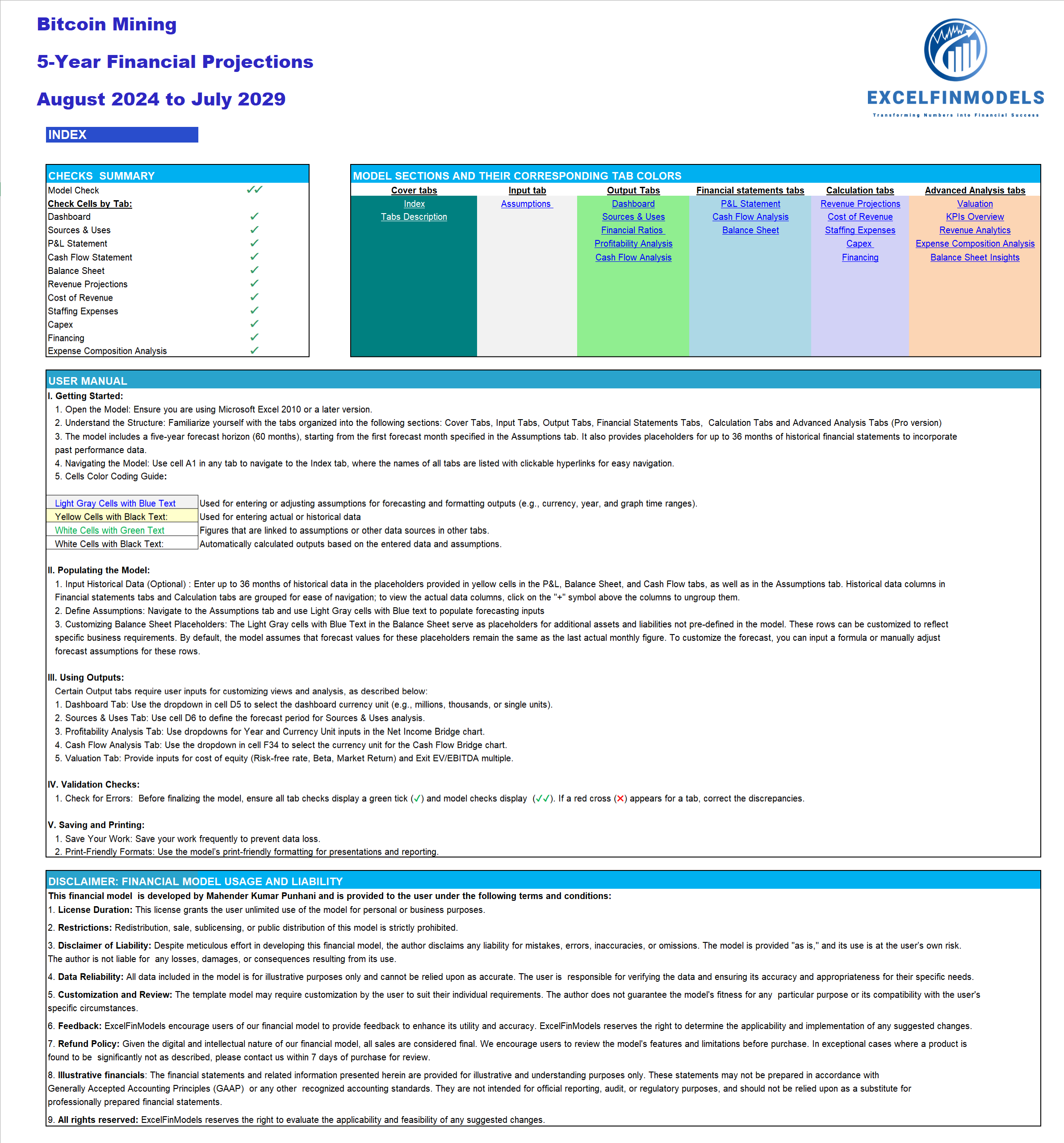 Bitcoin Mining 3-Statement Financial Model - Eloquens
