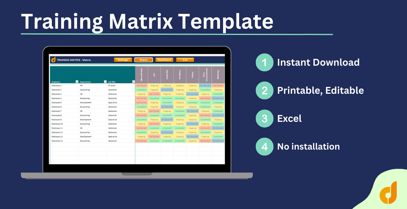 Training Matrix Excel Template Employee Training Tracker Course 