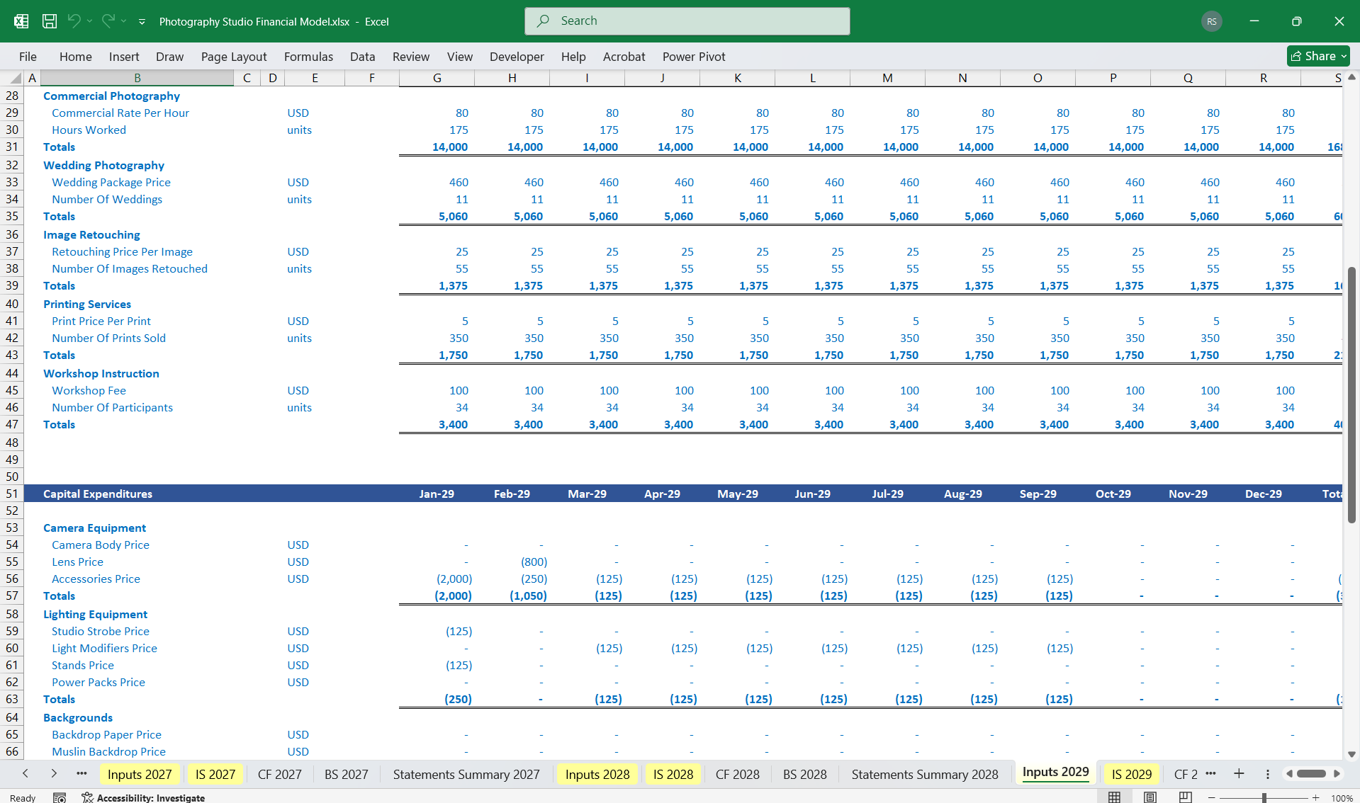 Photography Studio Financial Model - Eloquens