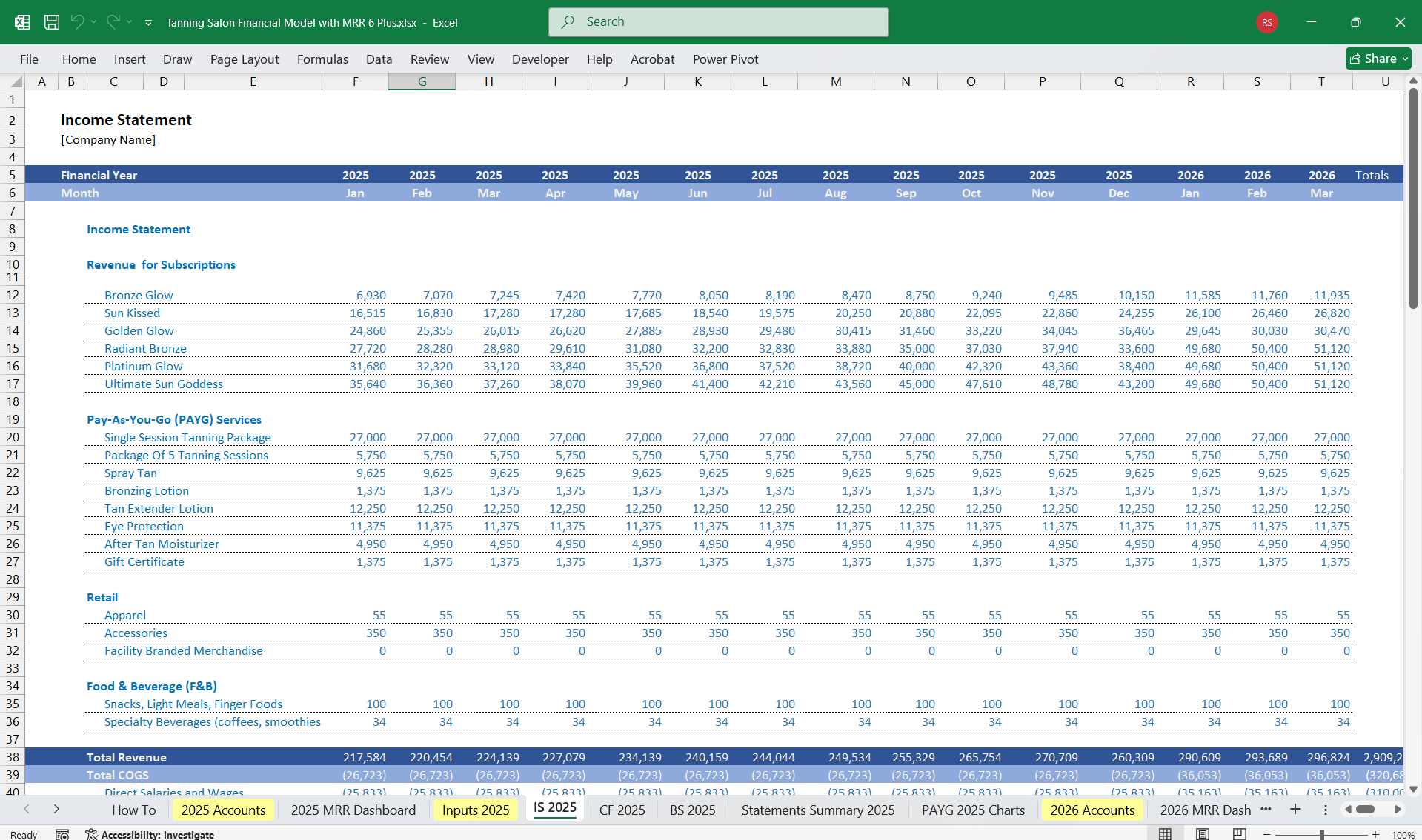 Tanning Salon Financial Model - Eloquens
