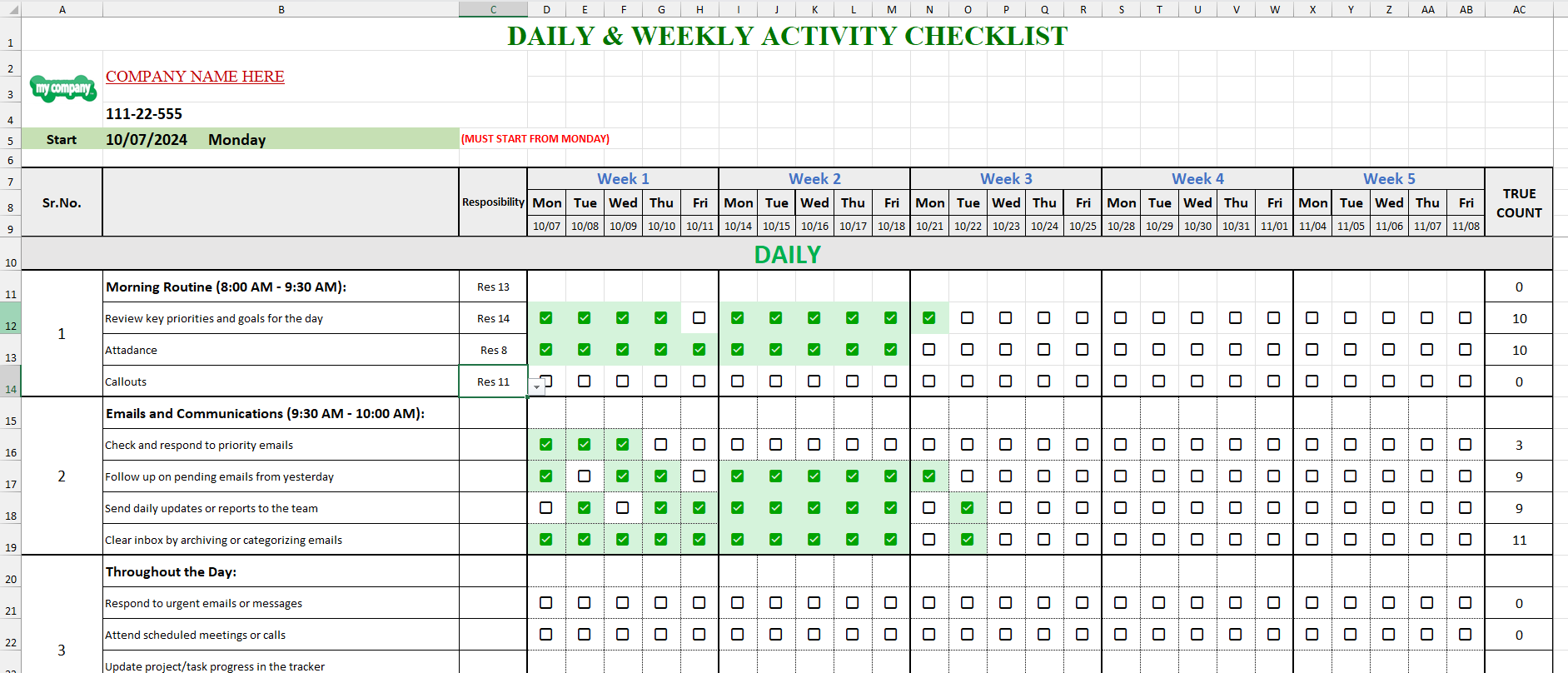 Employee Productivity Checklist - Daily and Weekly Task Management ...