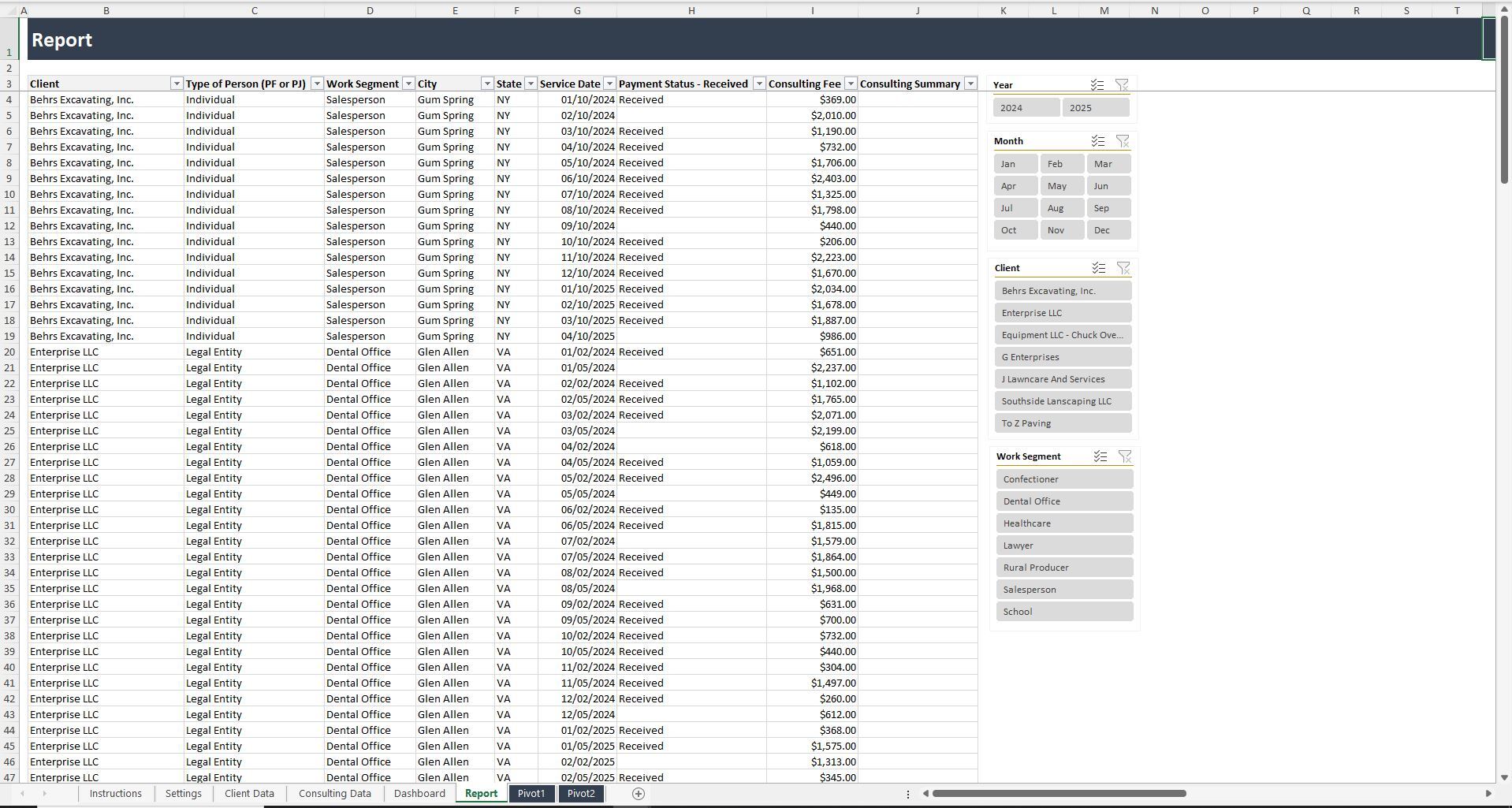 Consulting Services Control Spreadsheet - Eloquens