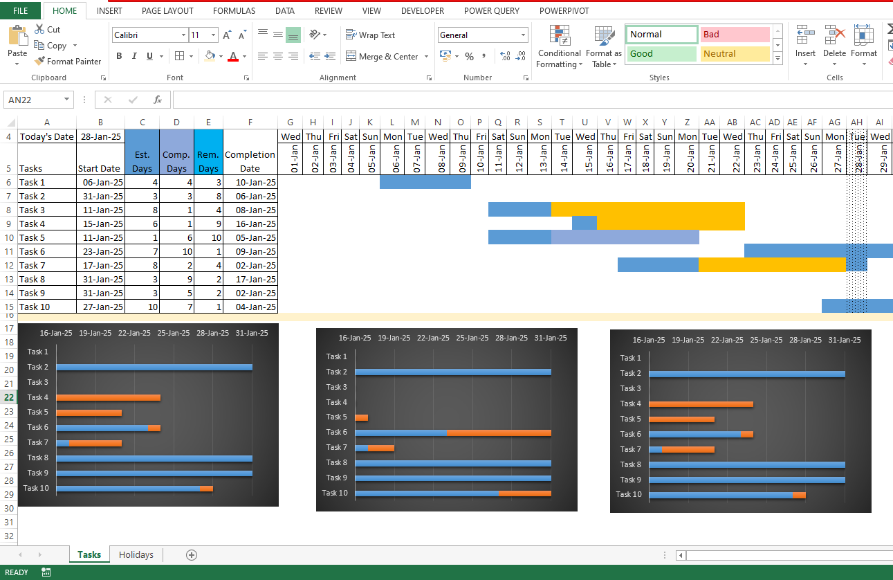 Multipurse Gantt Chart+ Formatted Cells Template - Eloquens