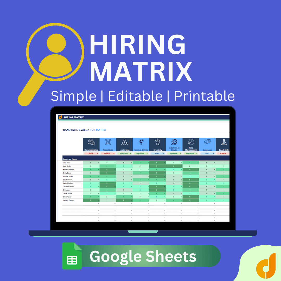 Hiring Matrix Google Sheets Template Eloquens