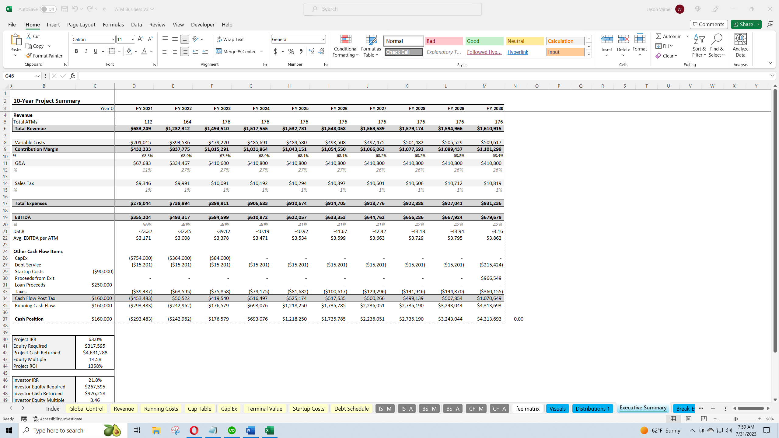 ATM Machines - 10 Year Financial Excel Model Template - Eloquens