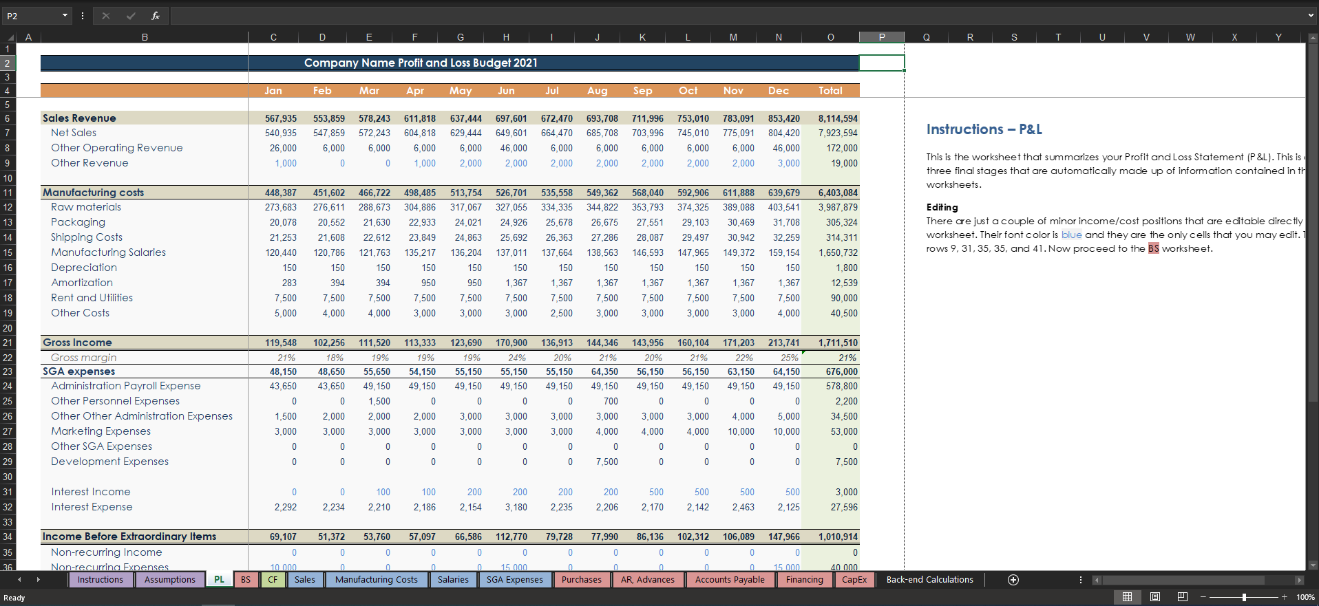 Manufacturing Company Budget Template Eloquens