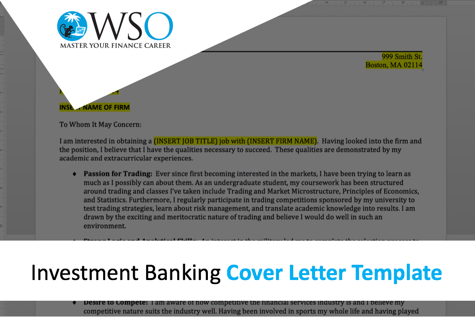 cover letter to investment bank