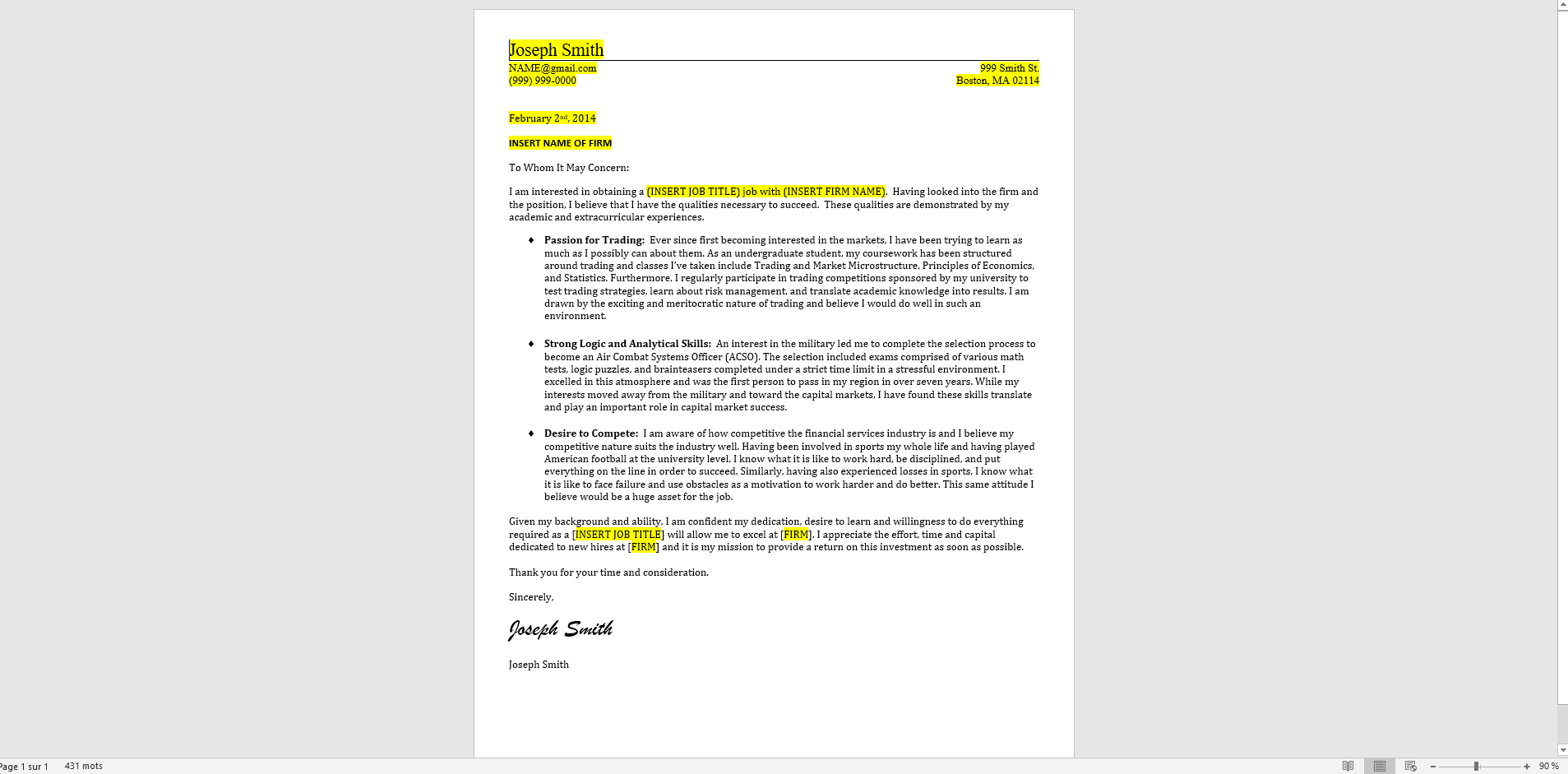 Investment Banking Cover Letter Template - Eloquens