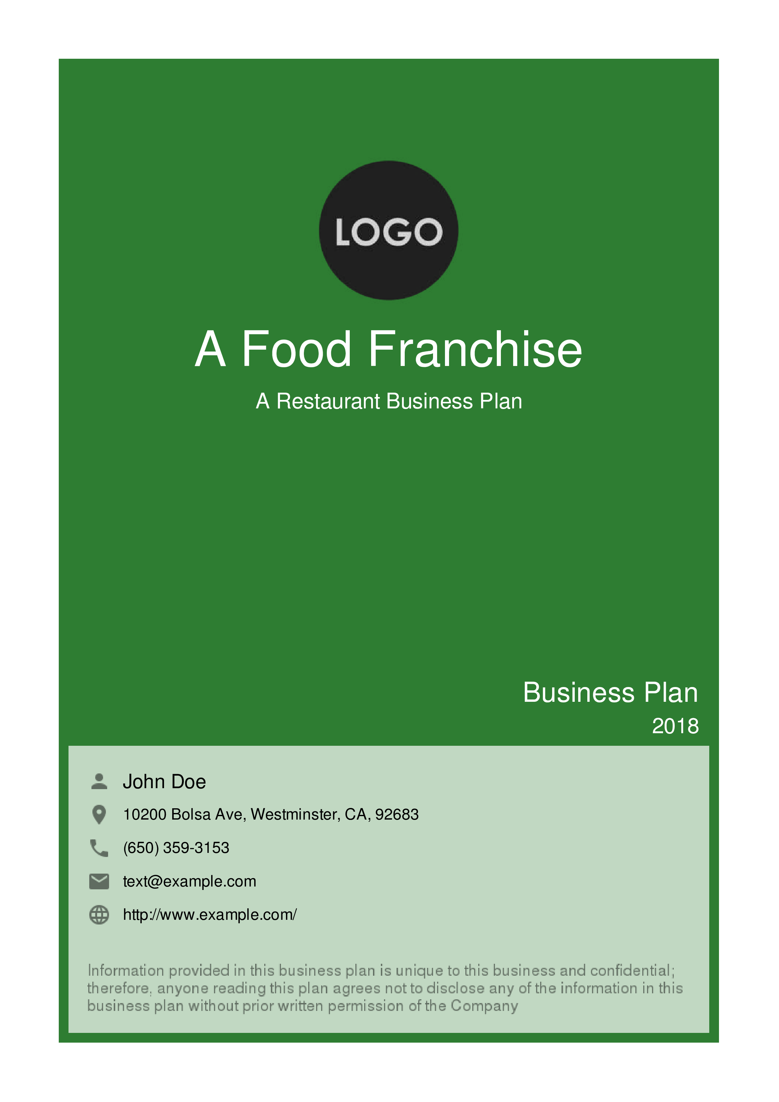 franchisor business plan sample