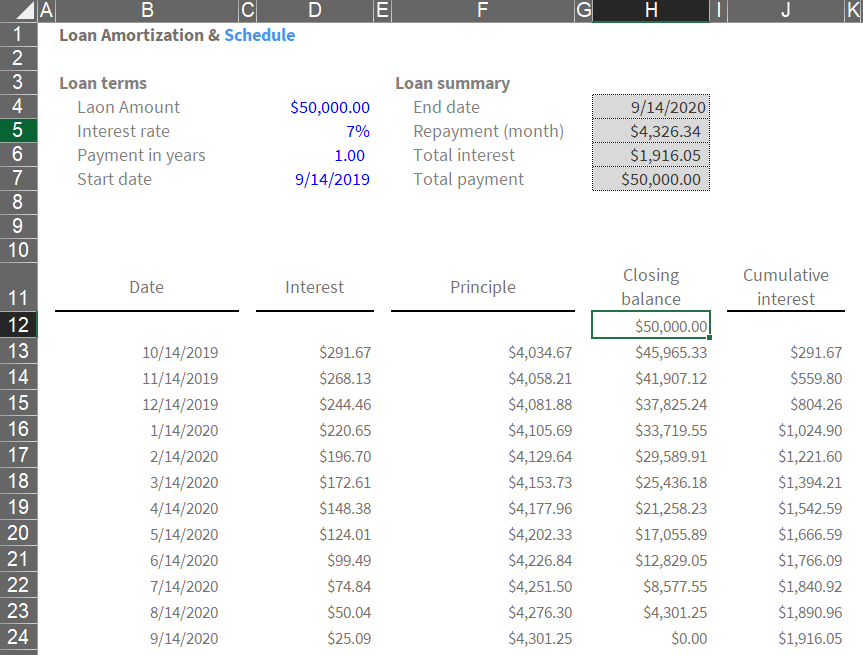 Dynamic Loan Amortization Schedule