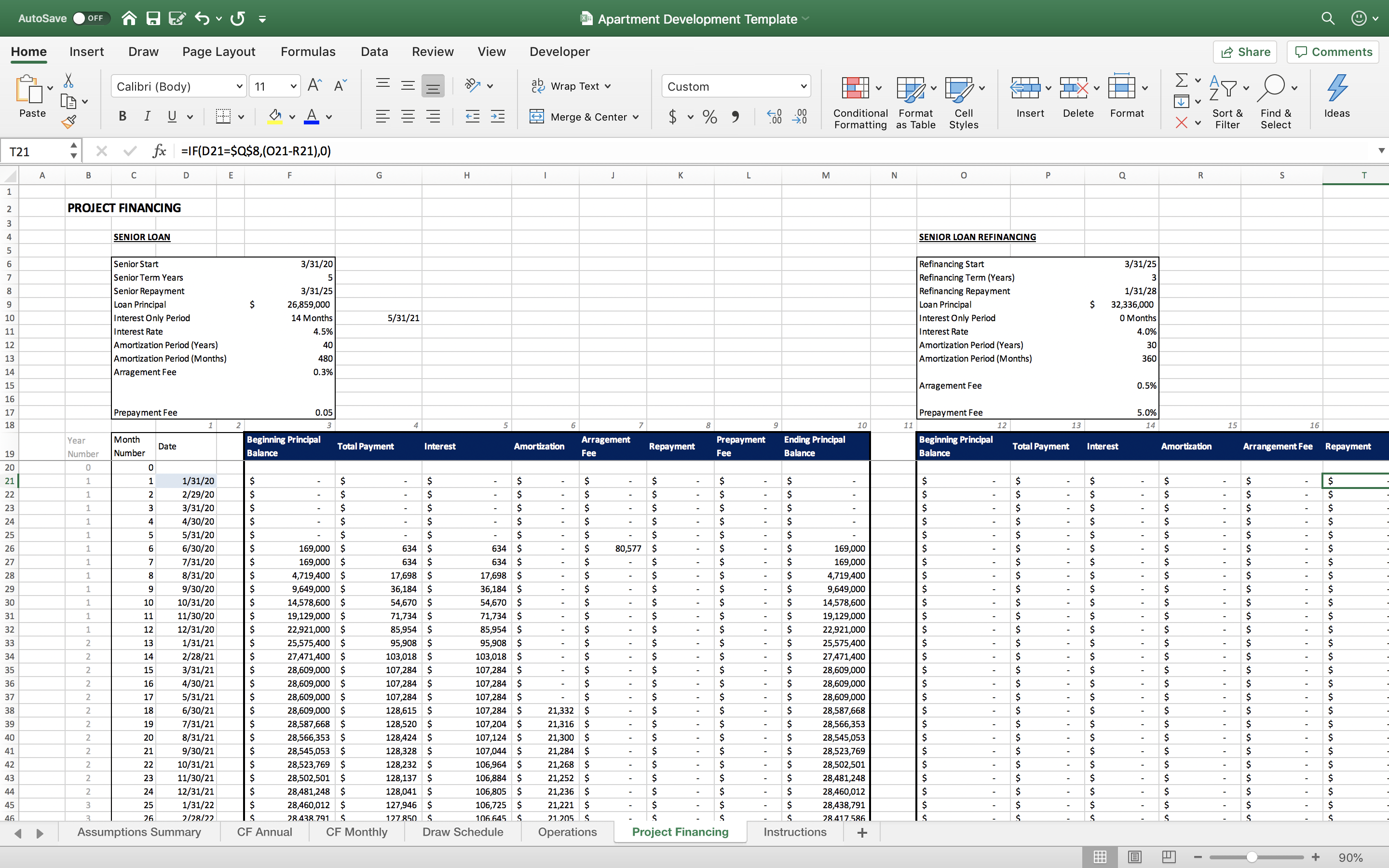 Standard Multifamily Development Pro Forma Excel Model with Commercial