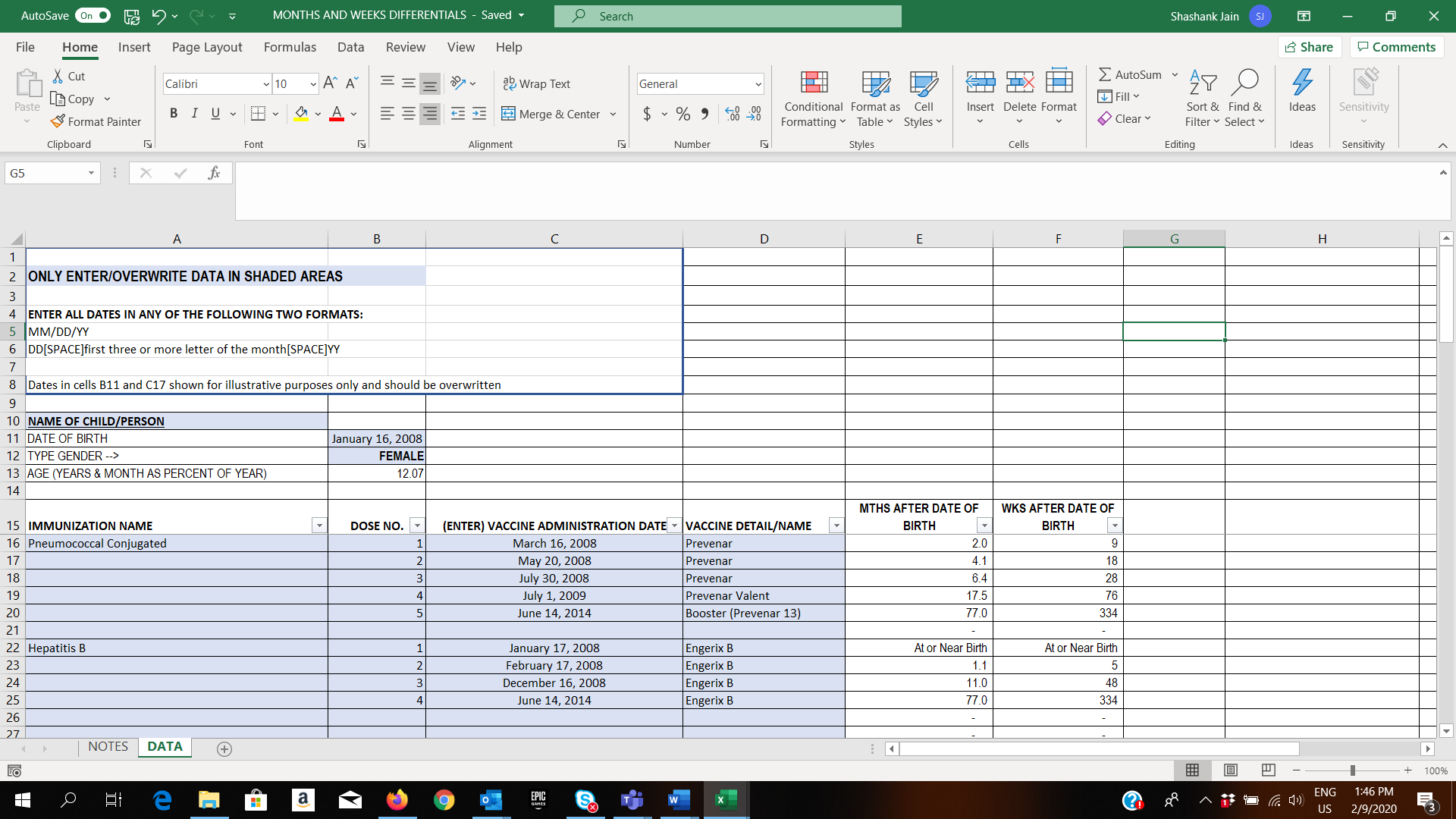 Vaccinations Months Weeks Between Dates Excel Calculator Eloquens