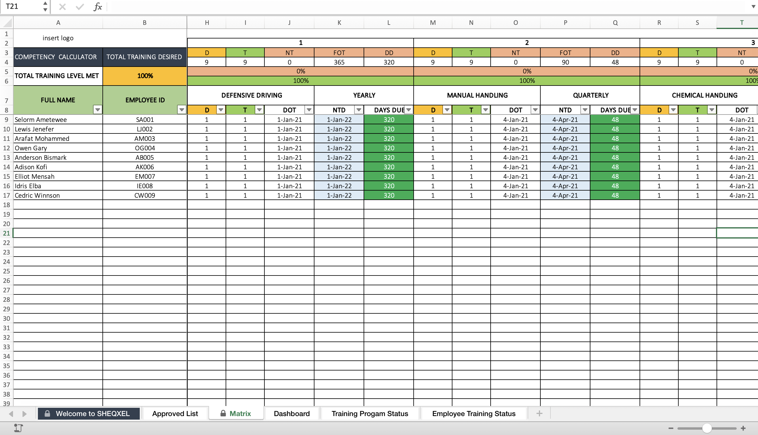 Safety Training Matrix Template Employee Training Matrix Template