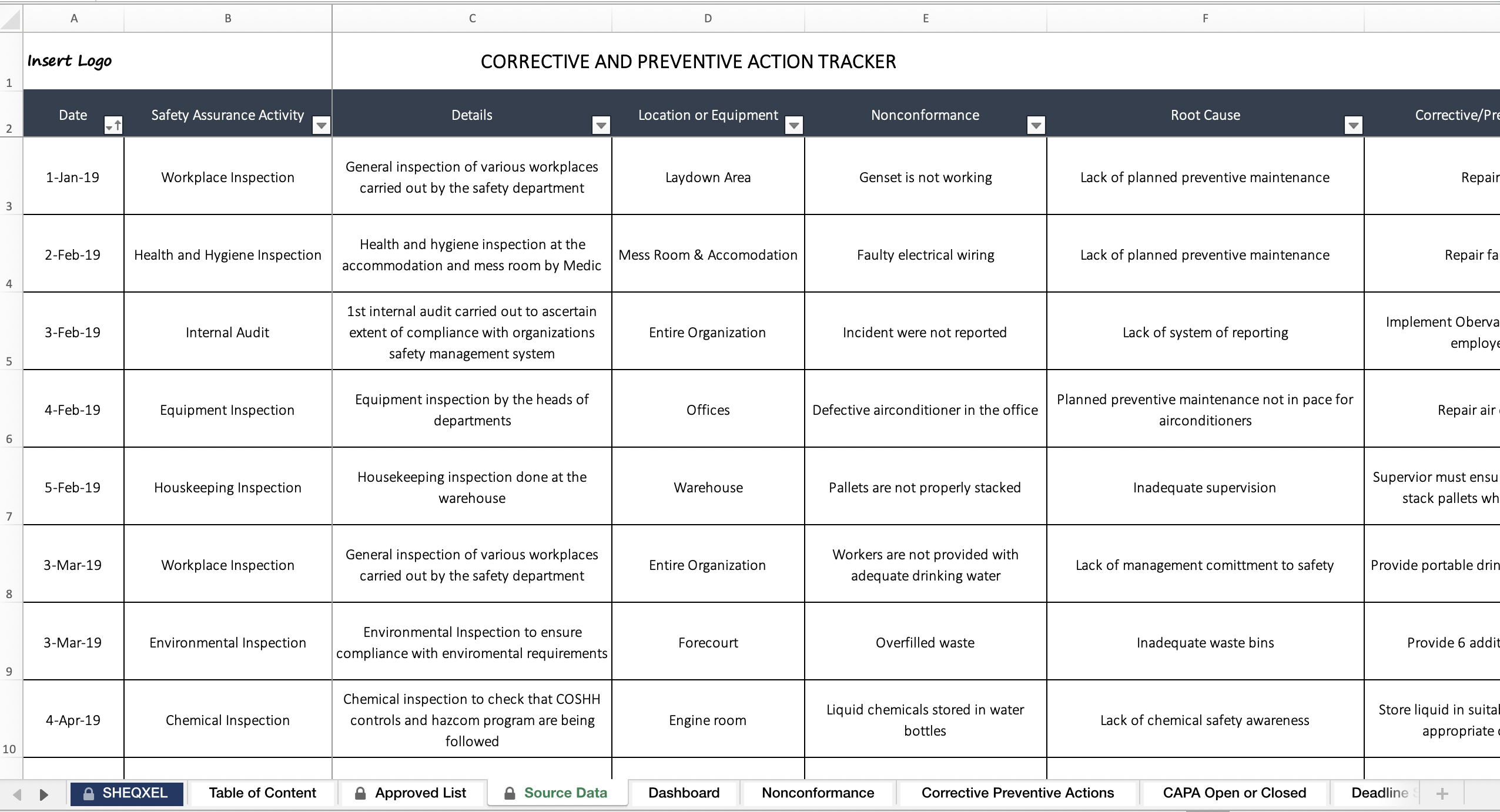 Corrective Action Tracking Template