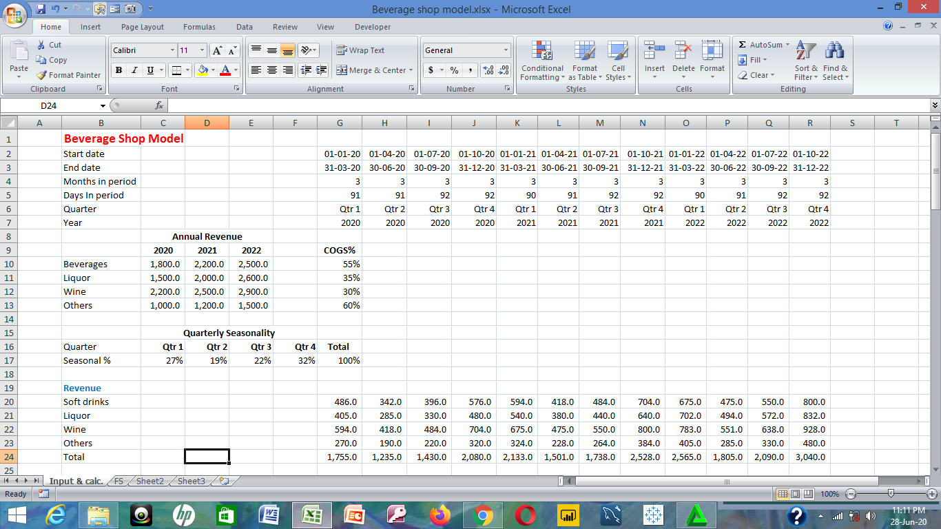 Basic Beverage Shop Excel Model Eloquens