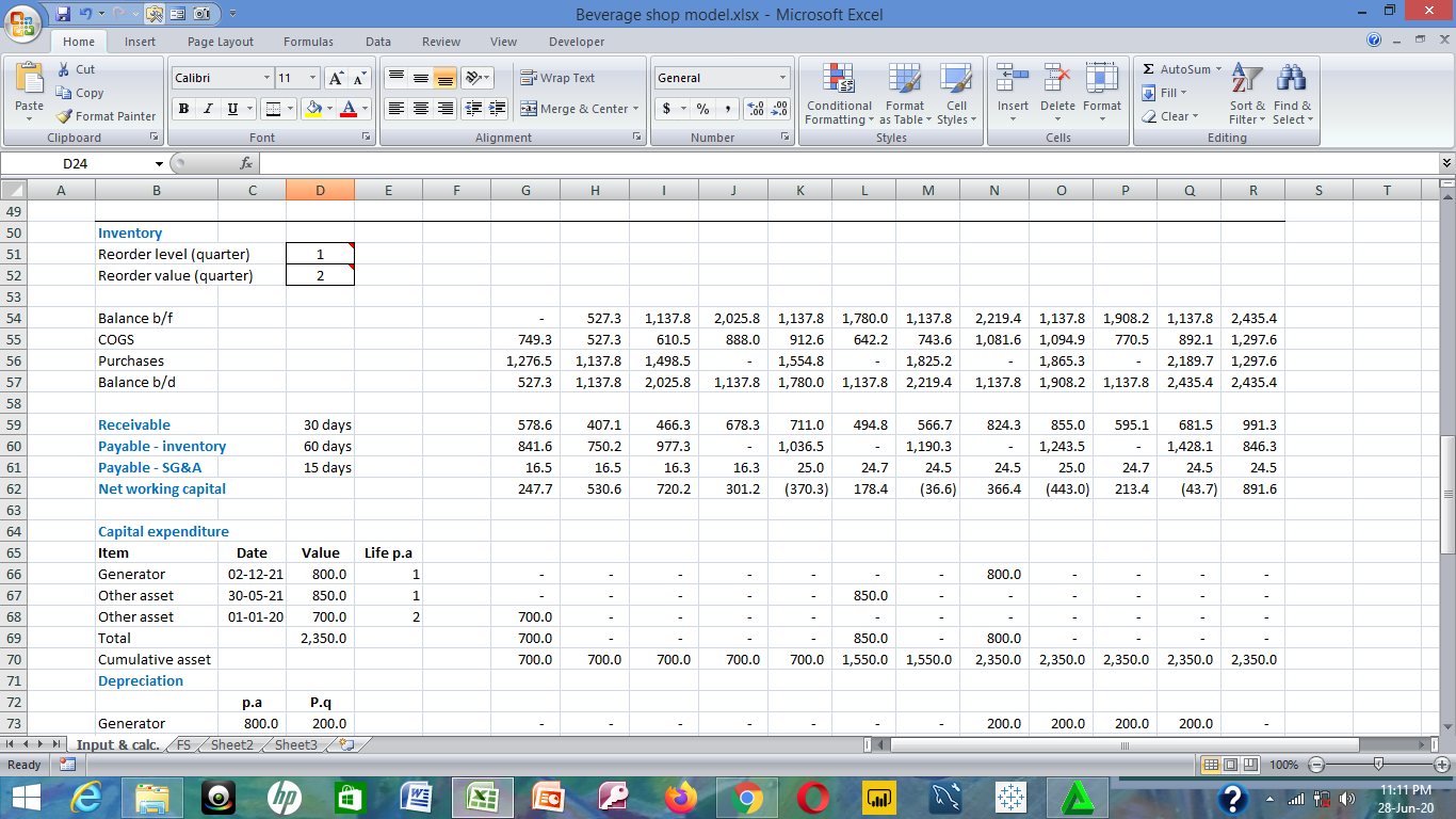 Basic Beverage Shop Excel Model Eloquens
