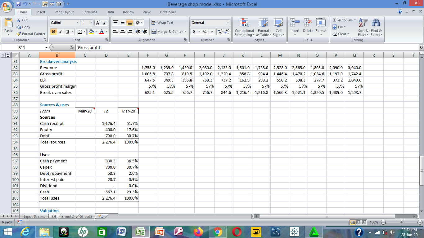Basic Beverage Shop Excel Model - Eloquens