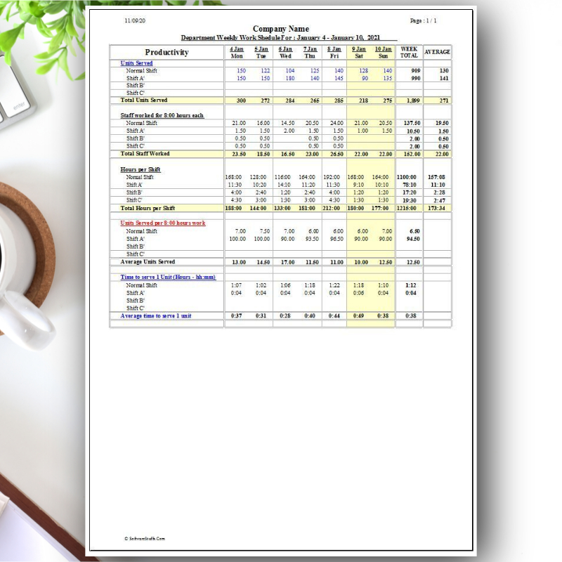 Weekly Work Schedule worksheet V01 - Eloquens
