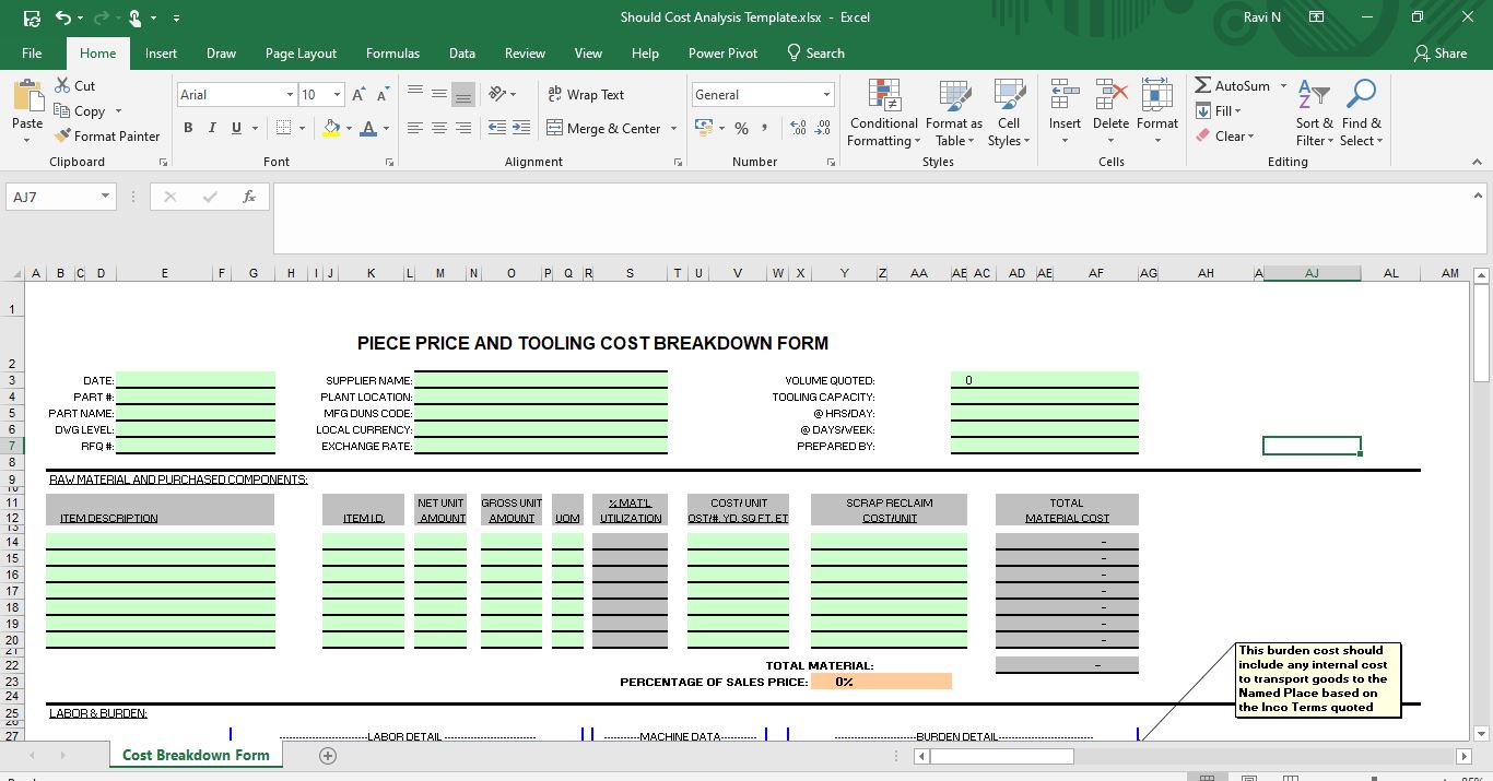 job costing excel template