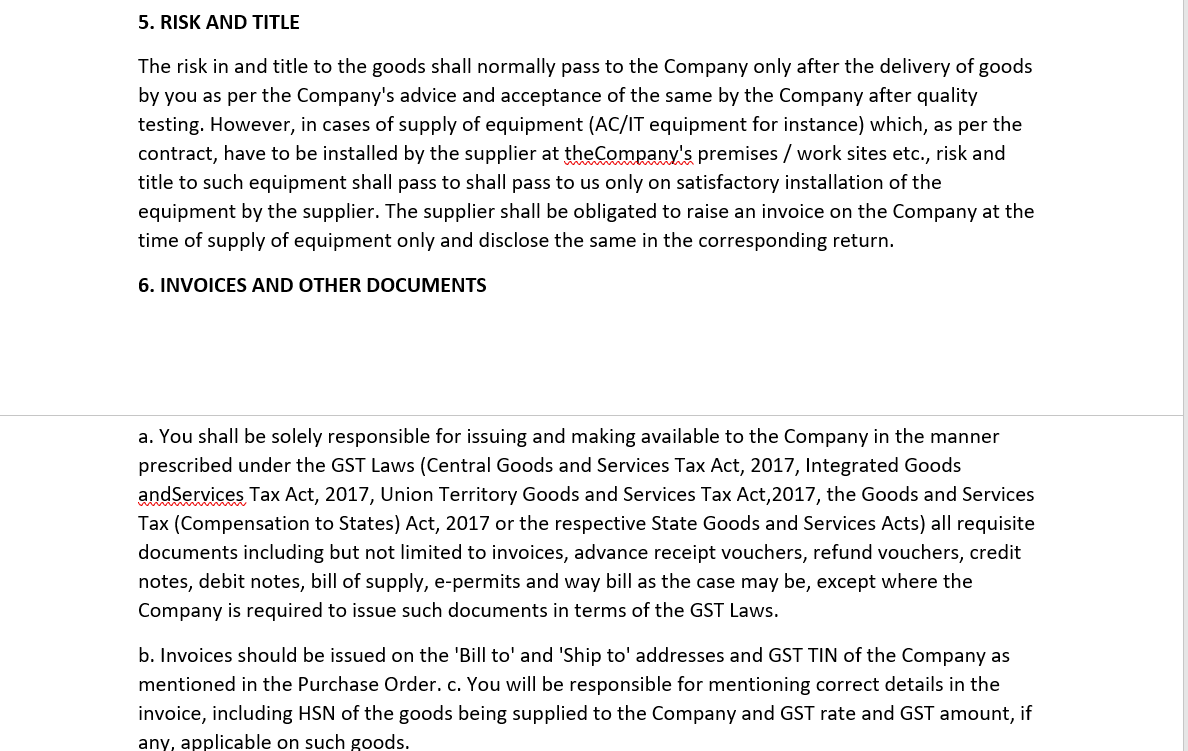 Terms & Condition for Purchase Order to be issued by a company - Eloquens