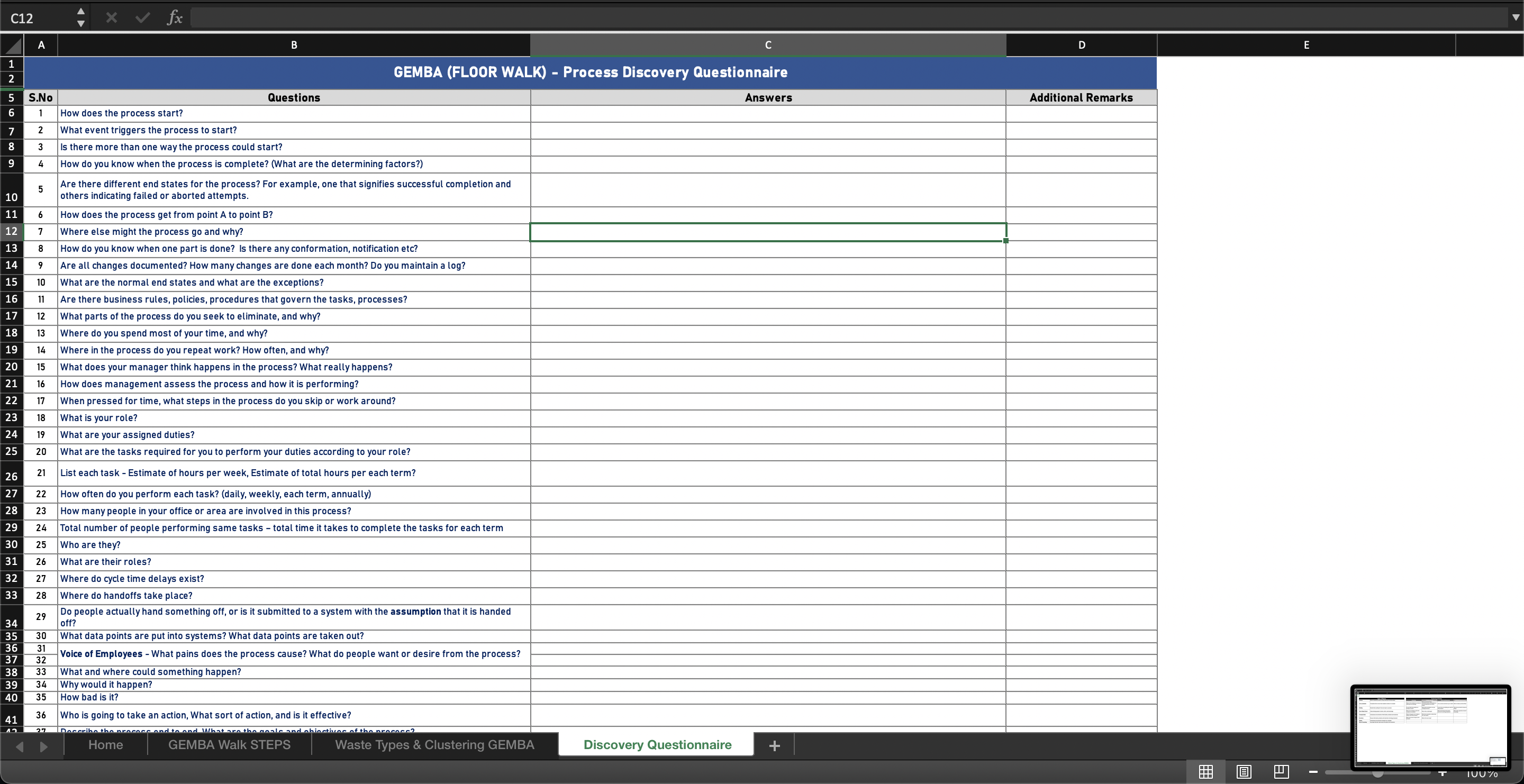 Gemba Walk Worksheet Template