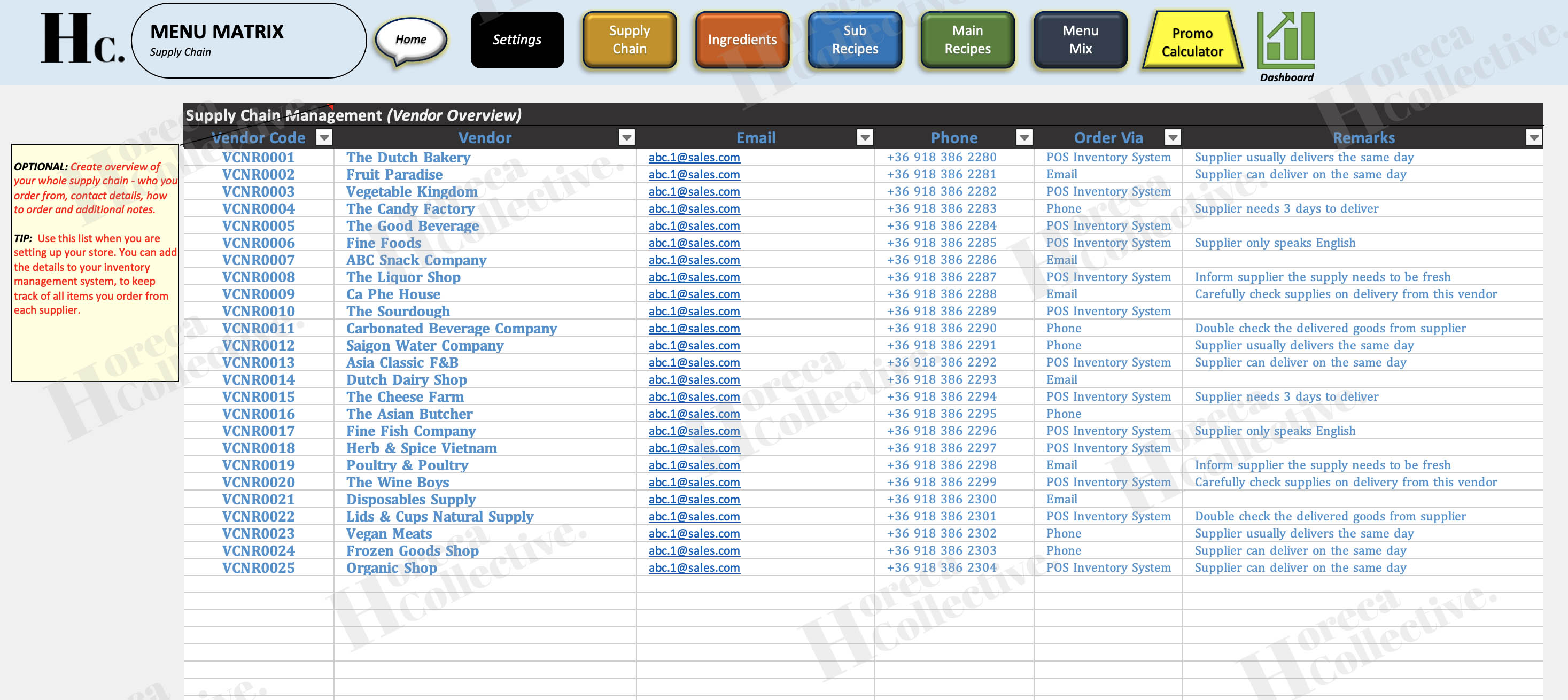 Menu Matrix Paid Version Restaurant Food Costing Template Eloquens