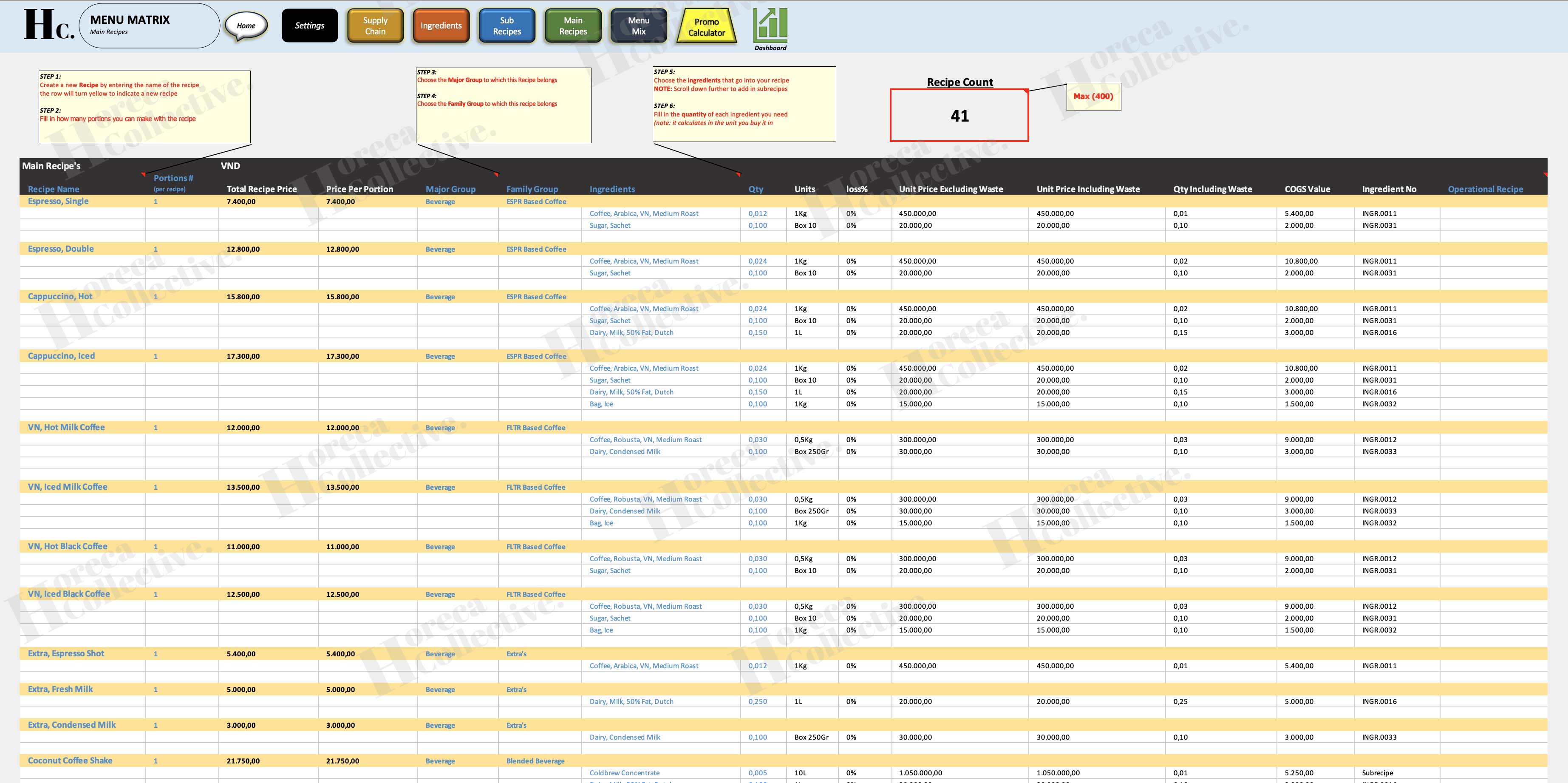 Menu Matrix Basic Tool Menu Development & Restaurant Profitability Tools Cost Control, FB