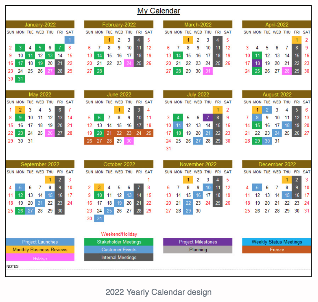 Excel Calendar Template – Excel Calendar 2022 or any year - Eloquens