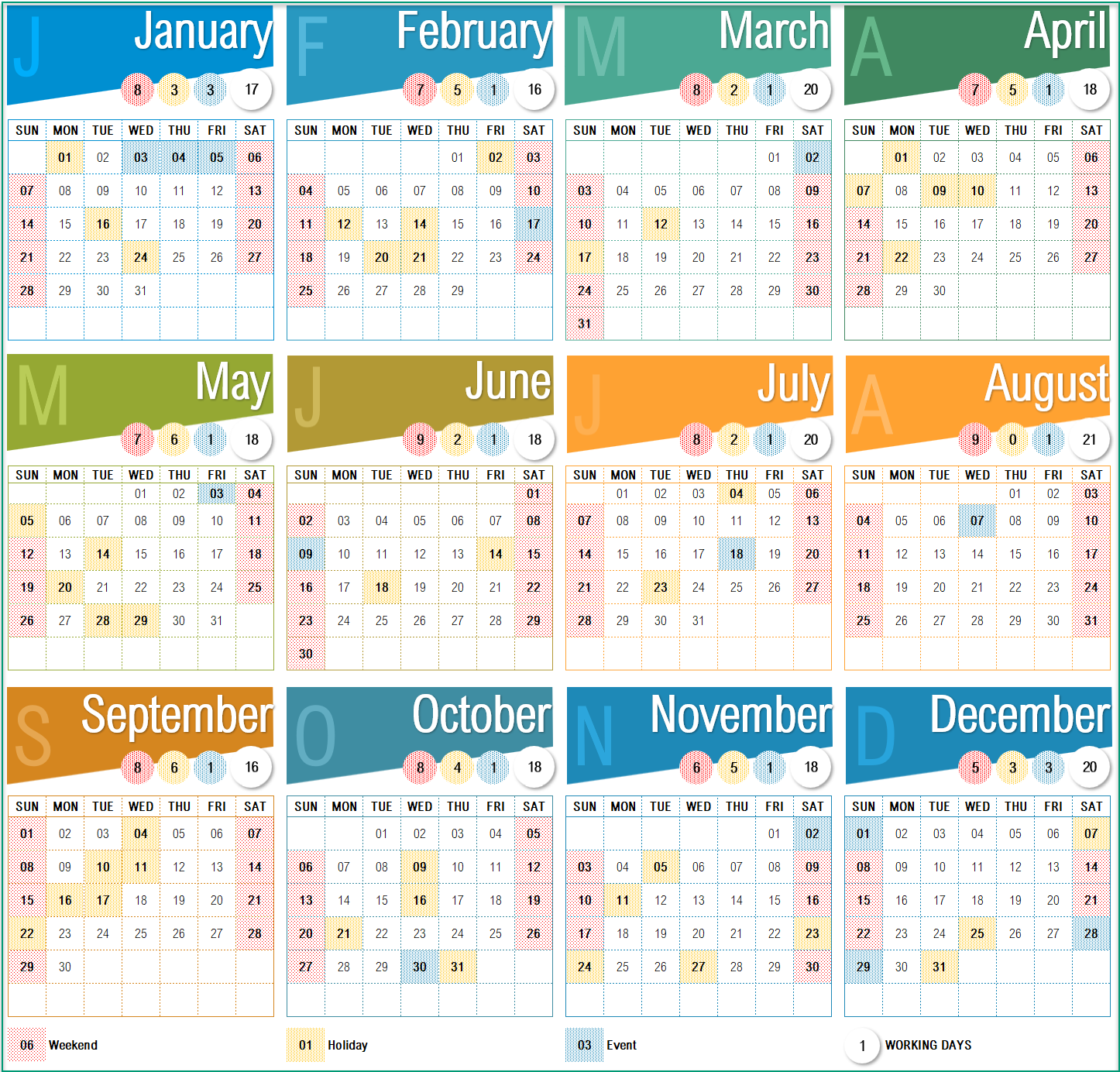 2024 Calendar Template with 24 Designs - Excel Spreadsheet - Eloquens